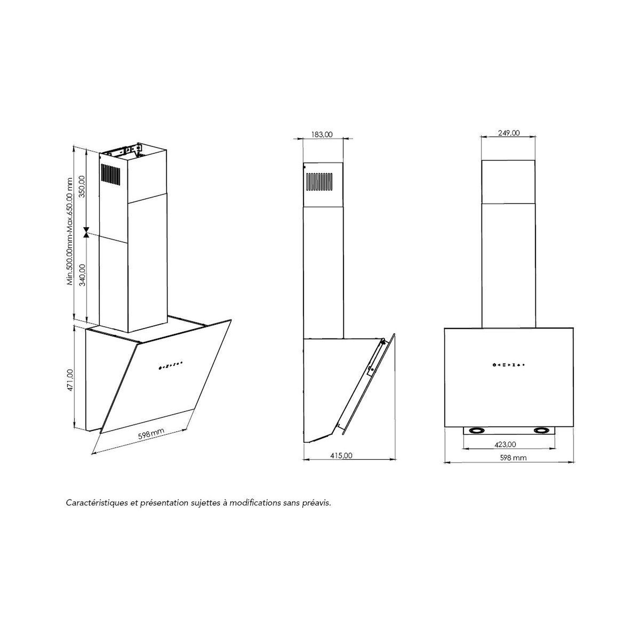 Voir la diapositive 3 : Airlux Hotte décorative murale inclinée ahmi671bk