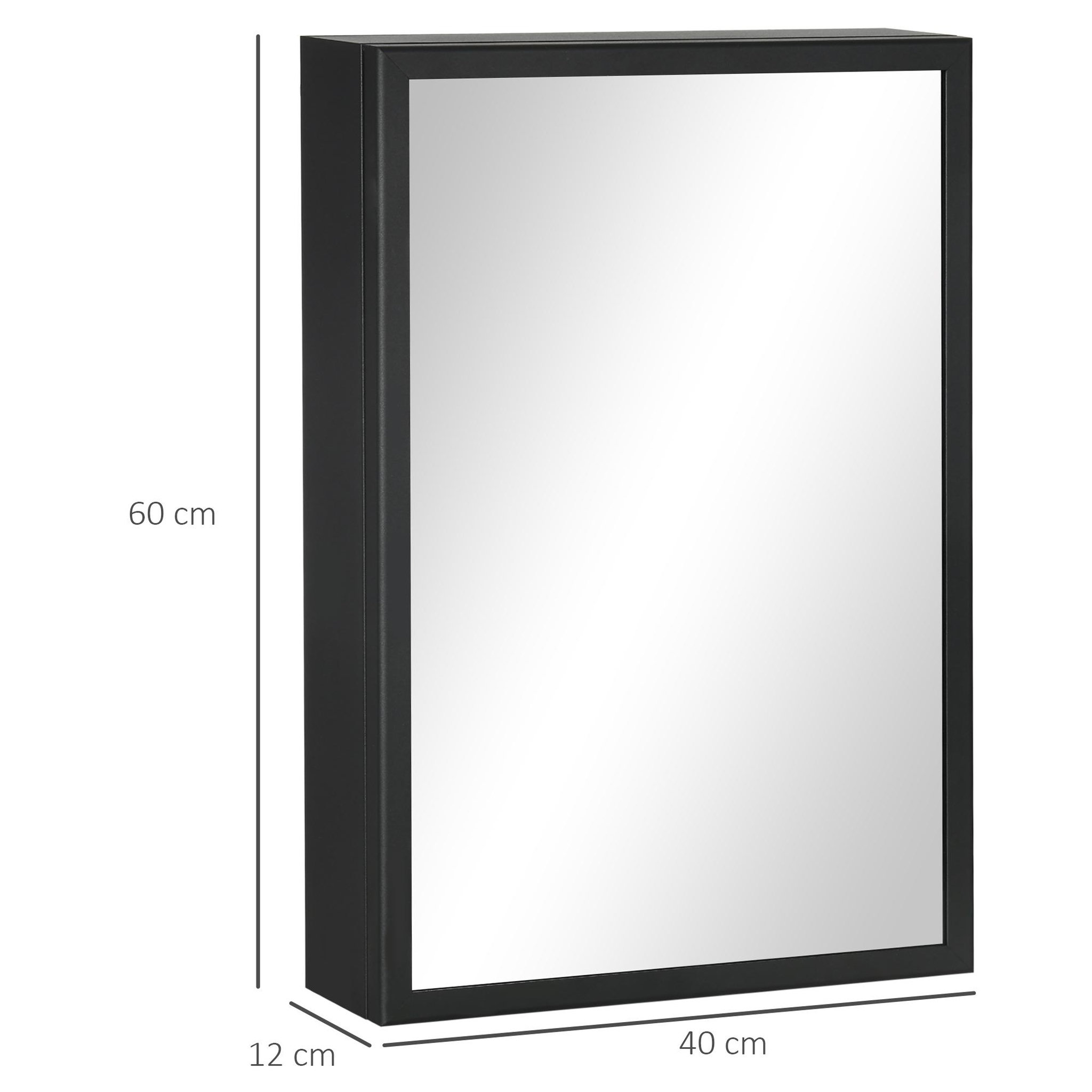 Voir la diapositive 3 : KLEANKIN Armoire miroir murale salle de bain toilette dim. 40l x 12l x 60h cm acier inox. Noir verre