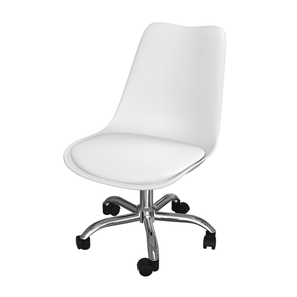 Rendez vous déco Chaise de bureau blanche sur roulettes - Skandi