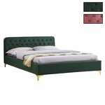 IDIMEX Lit double GLAMOUR, 140x190 cm, capitonné avec sommier, revêtement en velours. Coloris disponibles : Vert