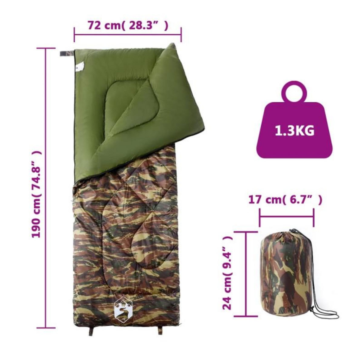 VIDAXL Sac de couchage pour adultes camping 3 saisons