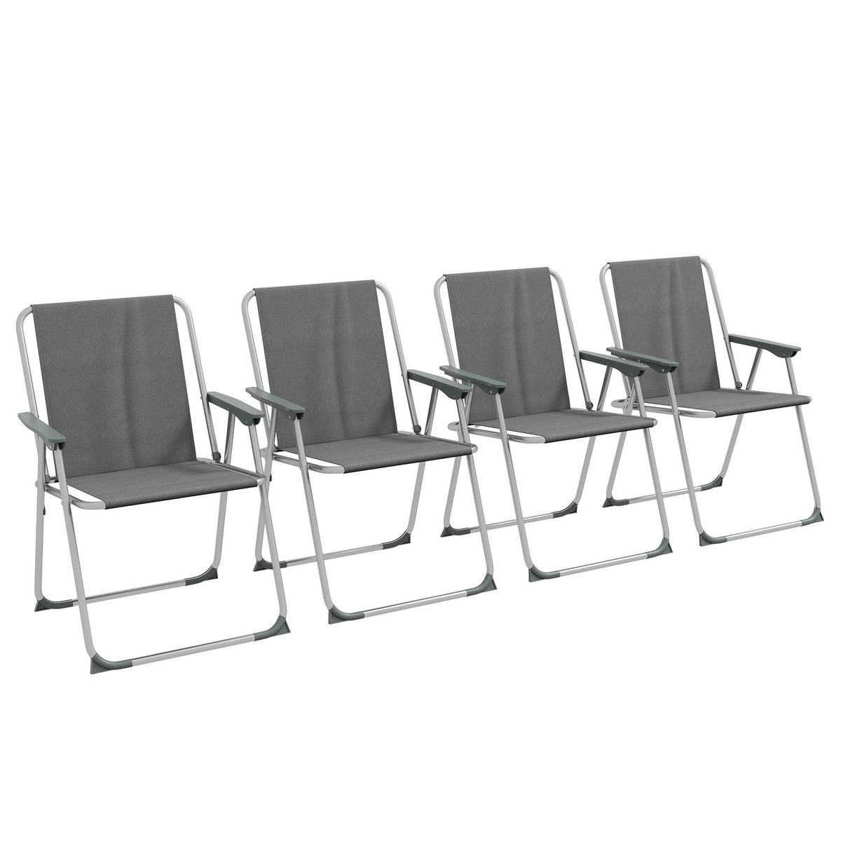 OUTSUNNY Lot de 4 chaises pliantes de jardin chaises de camping plage avec accoudoirs tissu Oxford gris