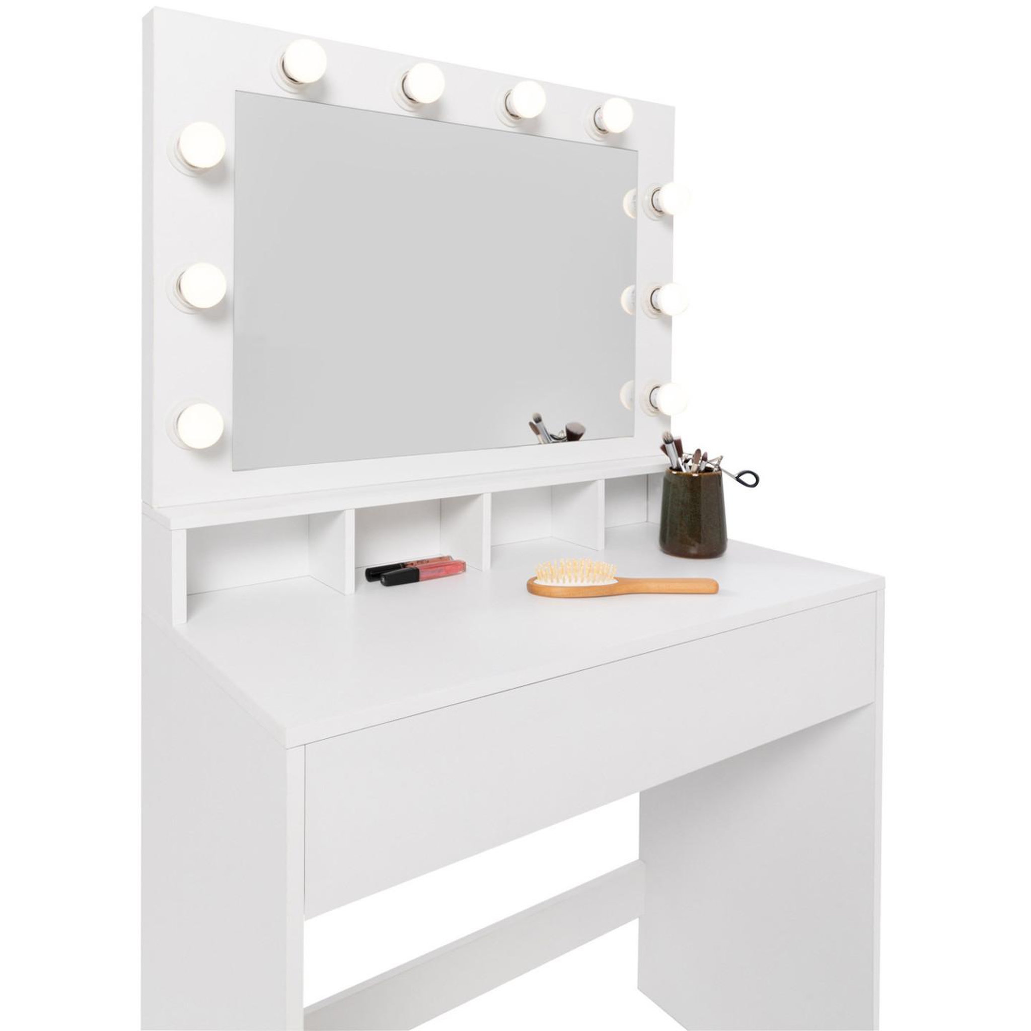 Voir la diapositive 5 : ID MARKET Coiffeuse zelia miroir led avec 4 niches, 1 tiroir et tabouret