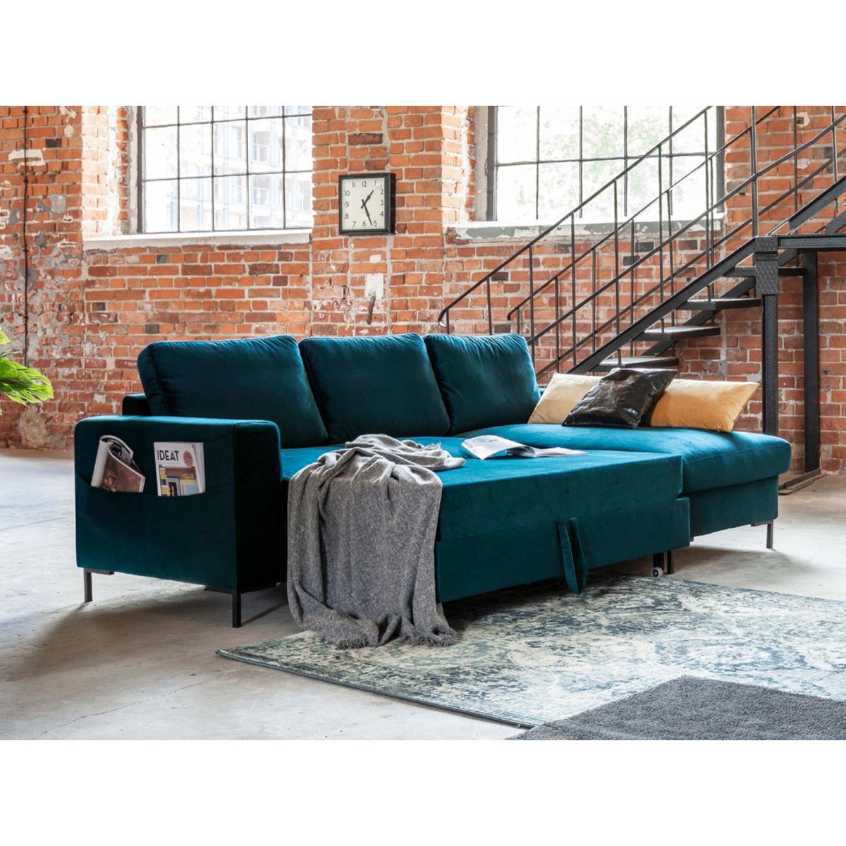 BEST MOBILIER Lilly - canapé d'angle droit - 4 places - convertible avec coffre - en velours