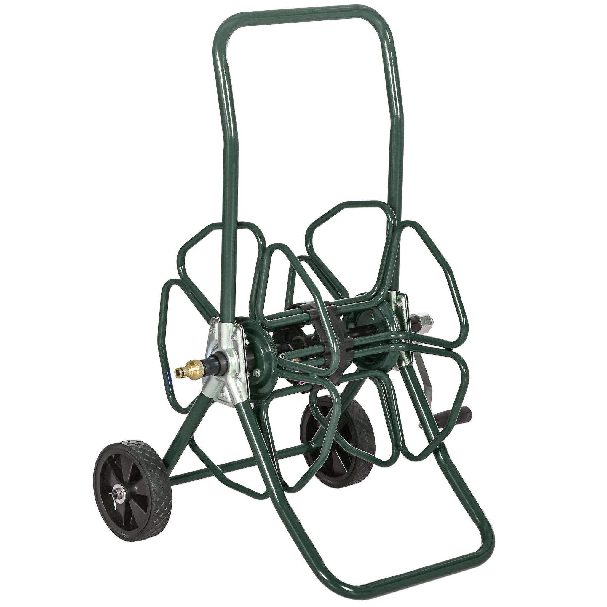 OUTSUNNY Dévidoir sur 2 roues 30 m - dévidoir métal - dévidoir chariot - enrouleur tuyau d'arrosage - métal vert