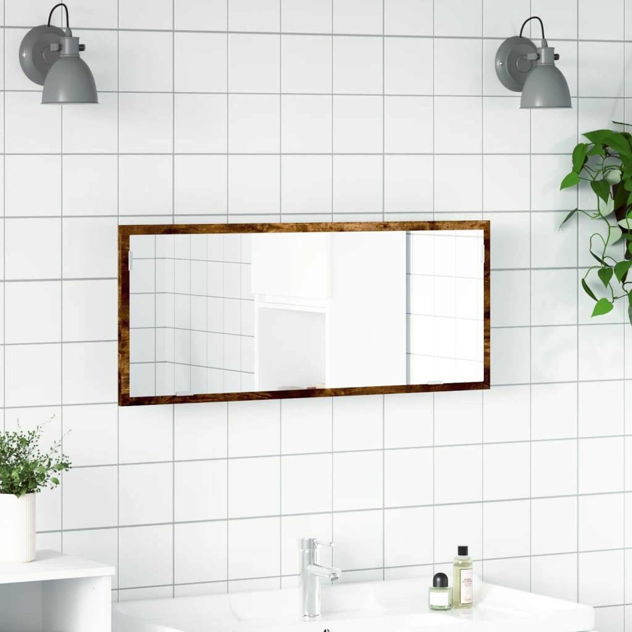 Voir la diapositive 4 : VIDAXL Miroir de salle de bain a LED chene fume bois d'ingenierie