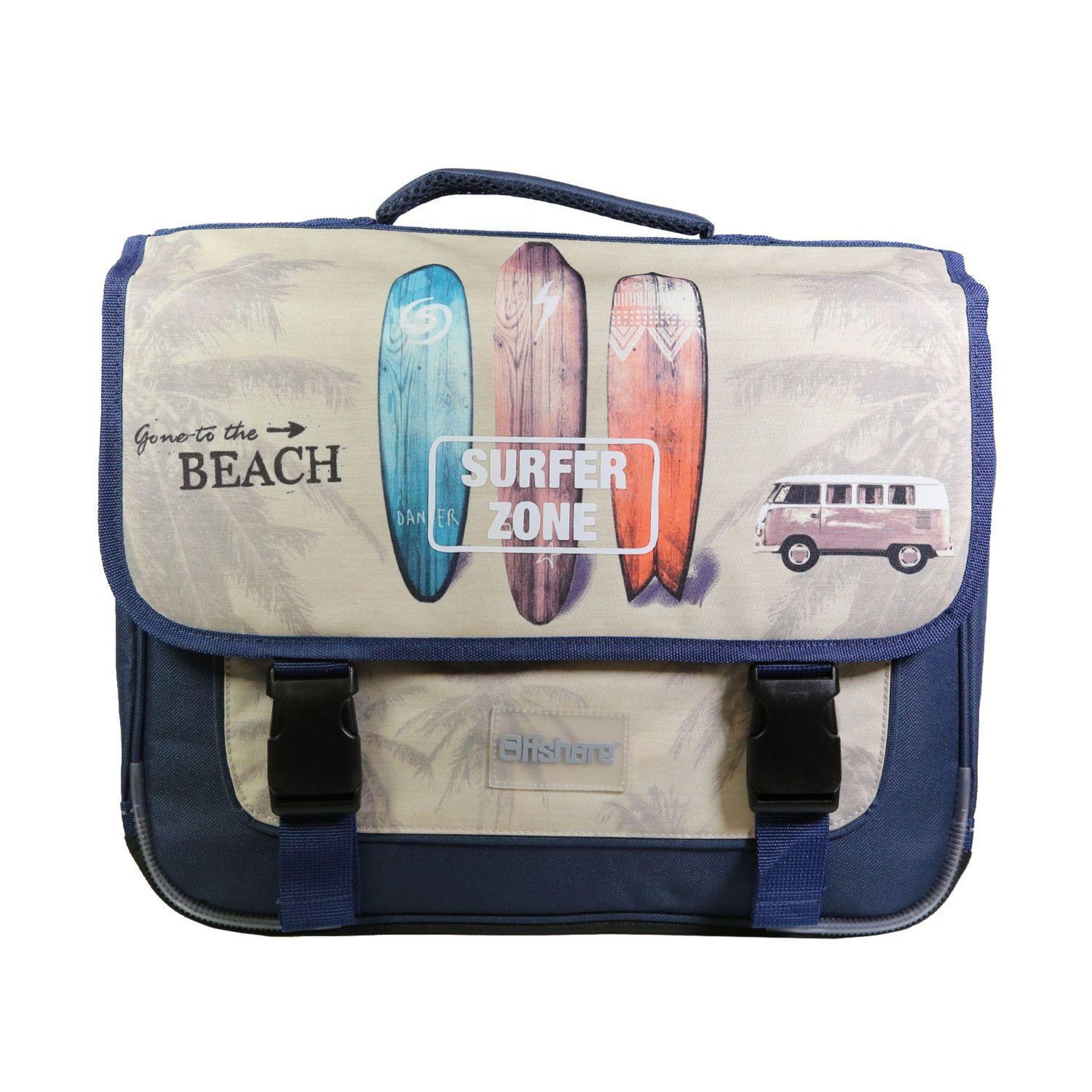 Bagtrotter Cartella Offshore 38 Cm – Zaino Scuola Beige Con Stampa Surf E Palme