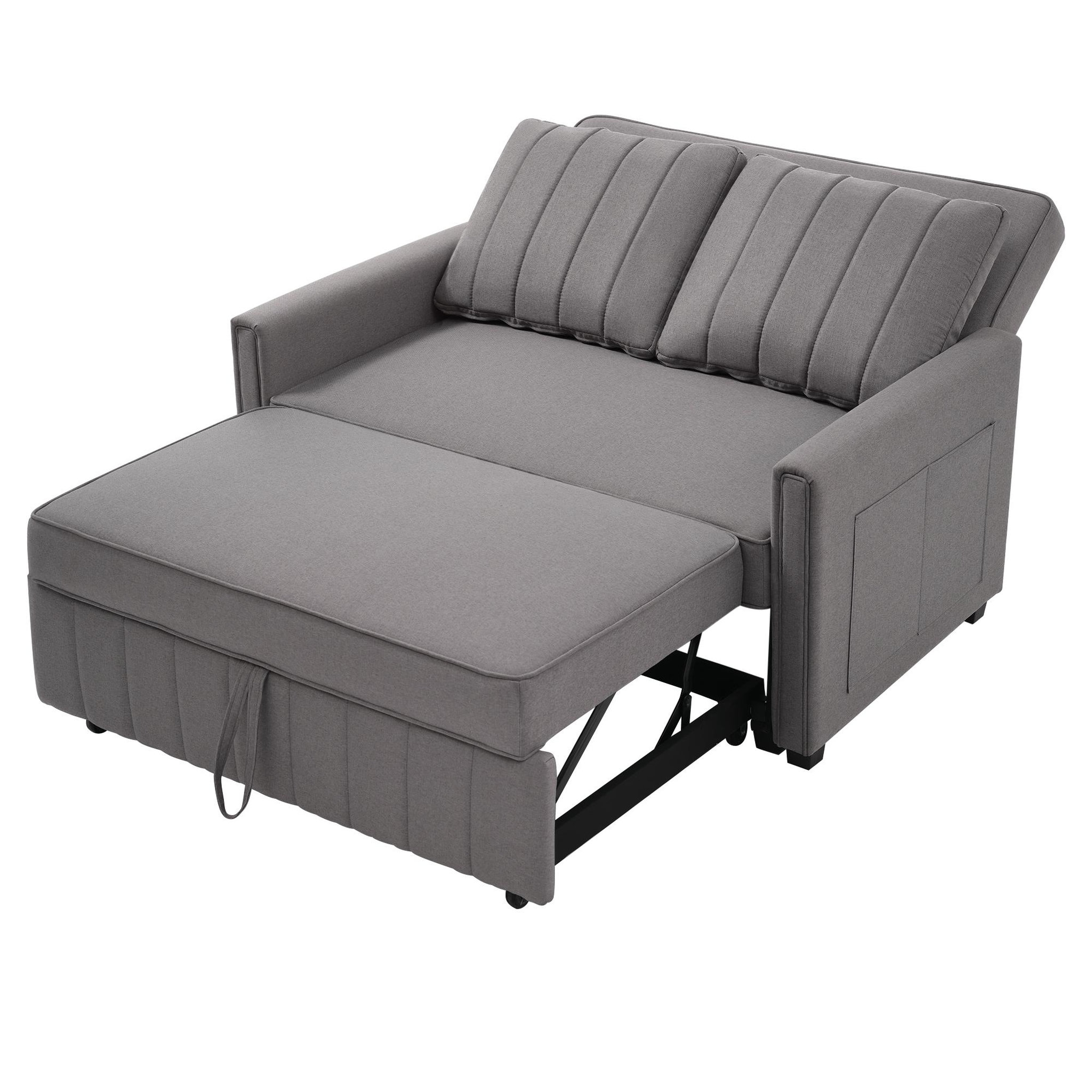 MERAX Canapé droit convertible 2 places coton et lin gris