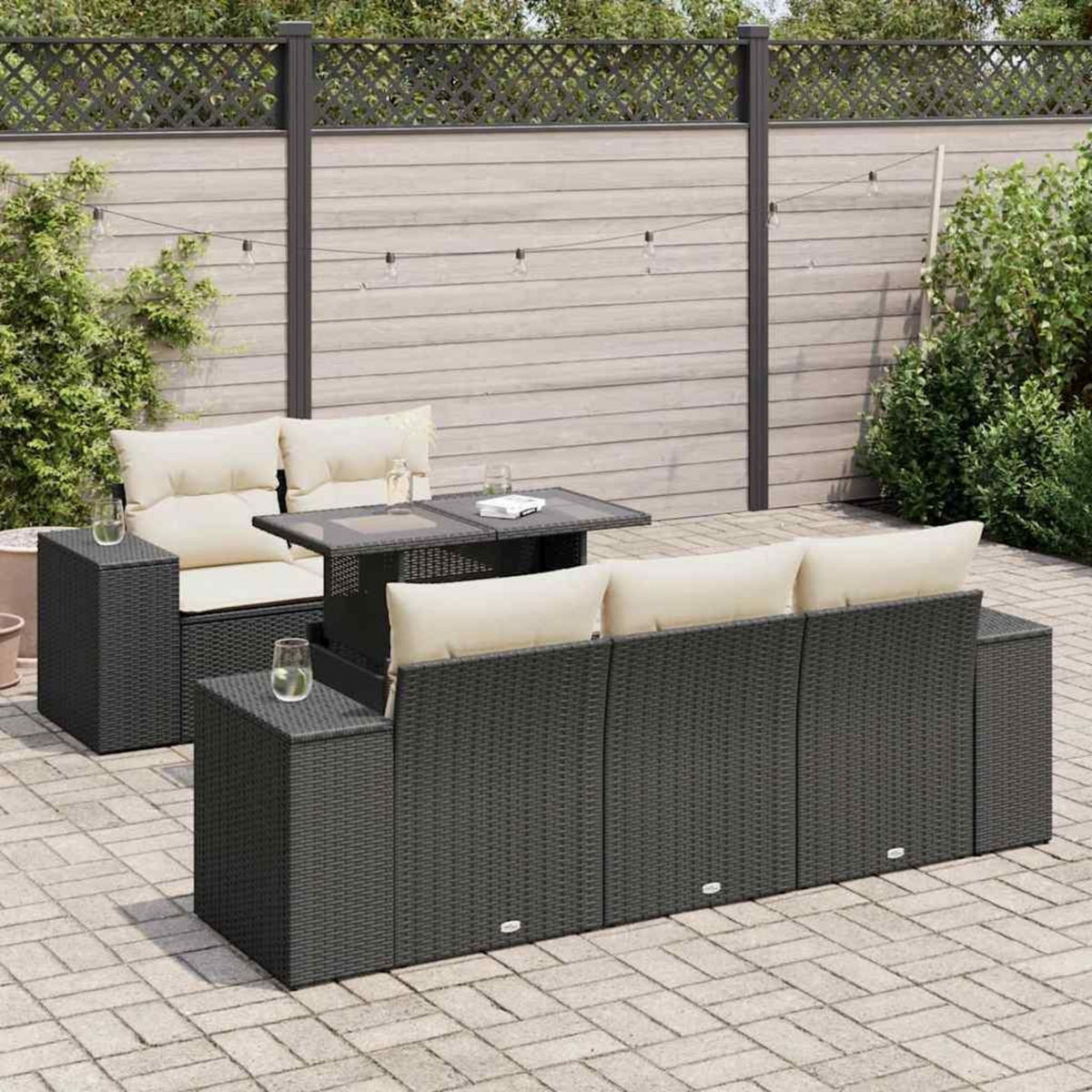 VIDAXL Salon de jardin 6 pcs avec coussins noir resine tressee