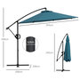 Voir la diapositive 3 : OUTSUNNY Parasol déporté octogonal inclinable Ø 2,93 x 2,60 m avec pied métal époxy alu bleu canard