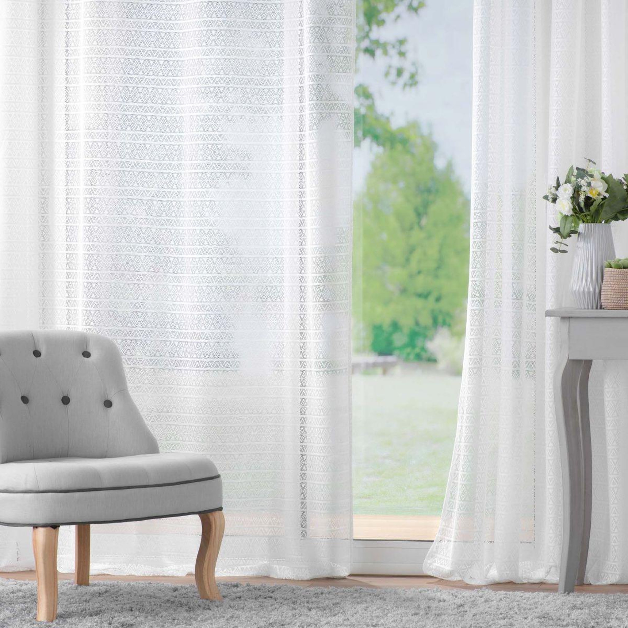 Voir la diapositive 4 : Douceur d'Intérieur Rideau voilage à œillets maille  naomie  140x240cm blanc
