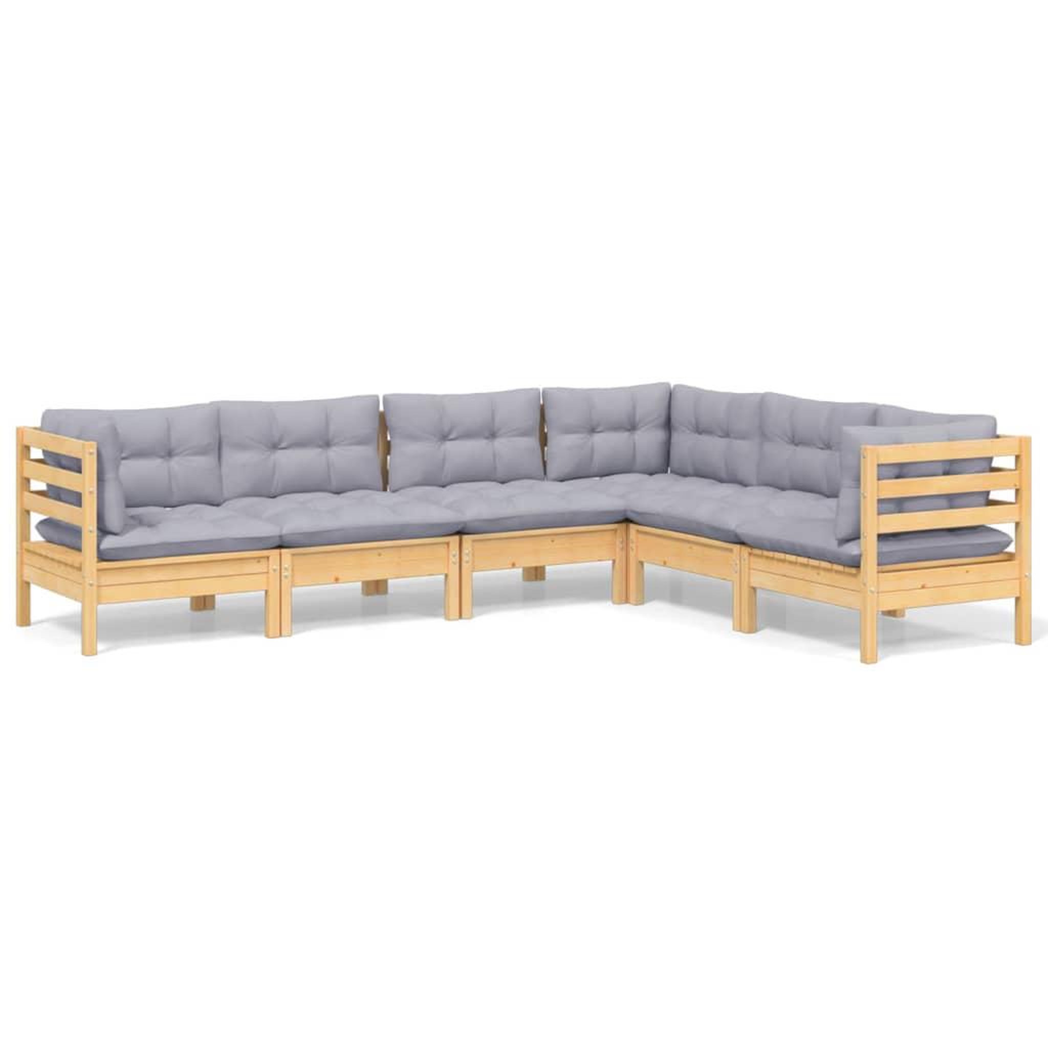 Voir la diapositive 2 : VIDAXL Salon de jardin 6 pcs avec coussins gris Bois de pin massif