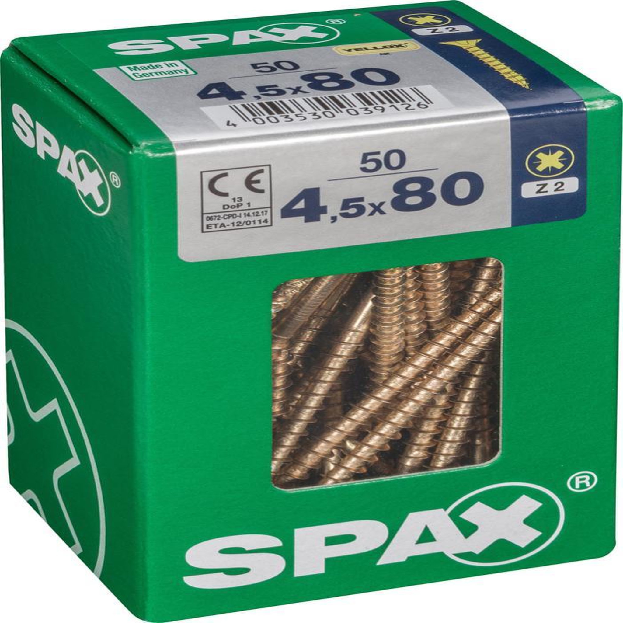 CENTRALE BRICO Lot de 50 vis acier tête fraisée pozidriv SPAX, Diam.4.5 mm x L.80 mm