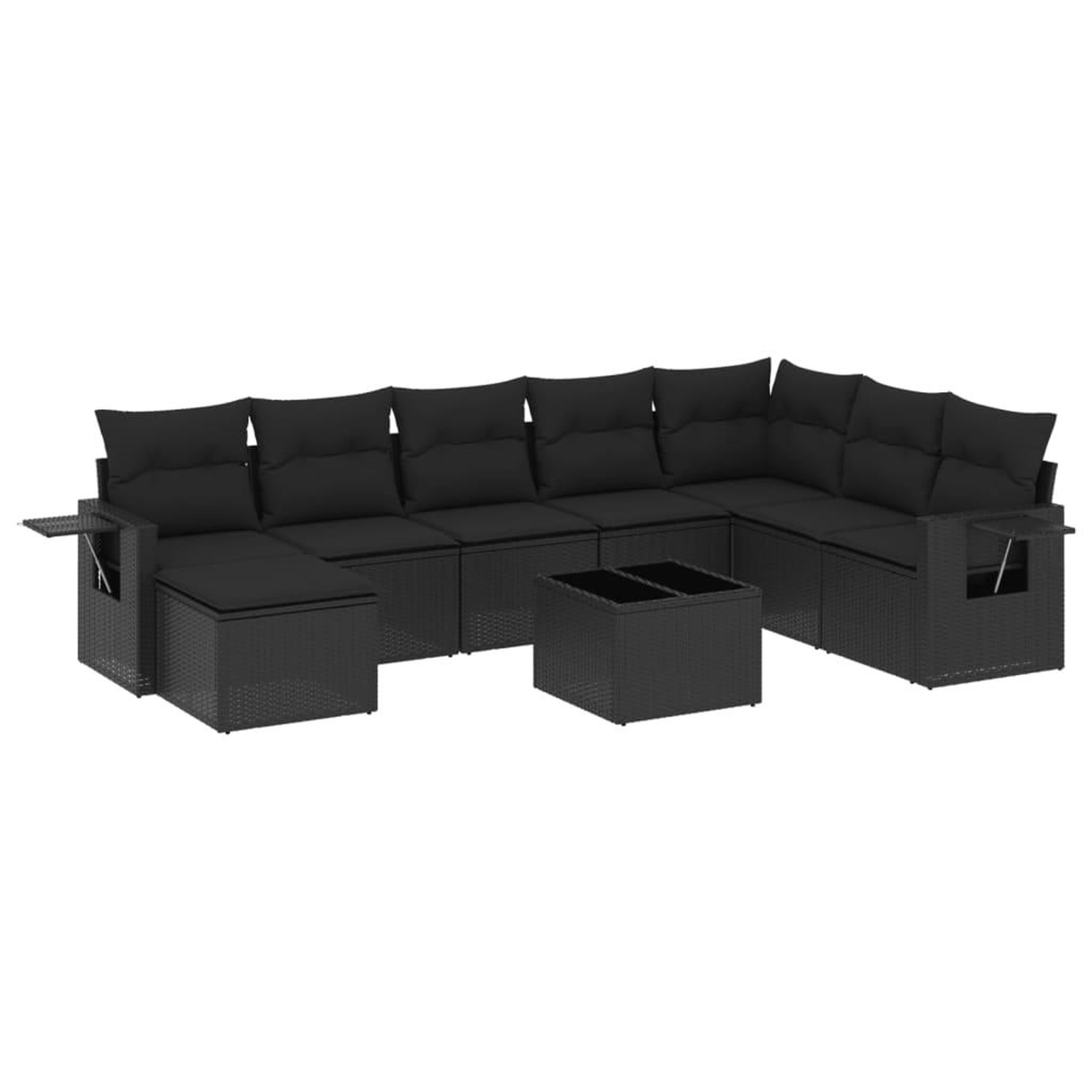 Voir la diapositive 2 : VIDAXL Salon de jardin 9 pcs avec coussins noir resine tressee