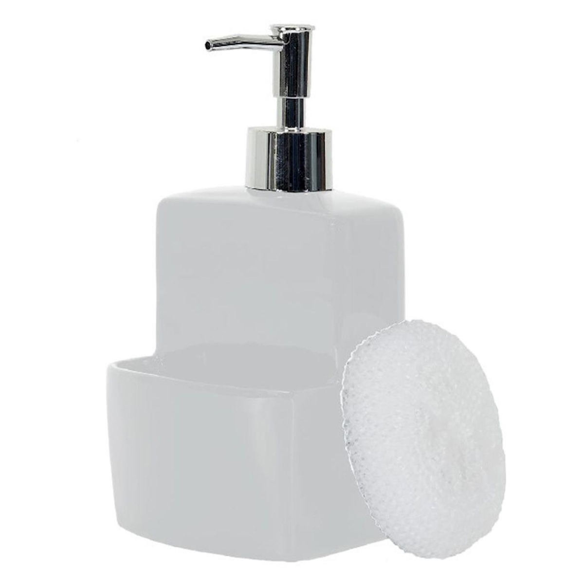 Paris Prix Distributeur de Savon Céramique  Porte Éponge  18cm Blanc