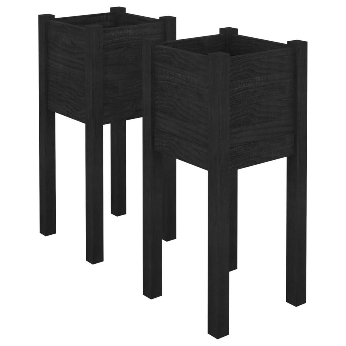 VIDAXL Jardinieres d'exterieur 2 pcs Noir 31x31x70 cm Bois de pin