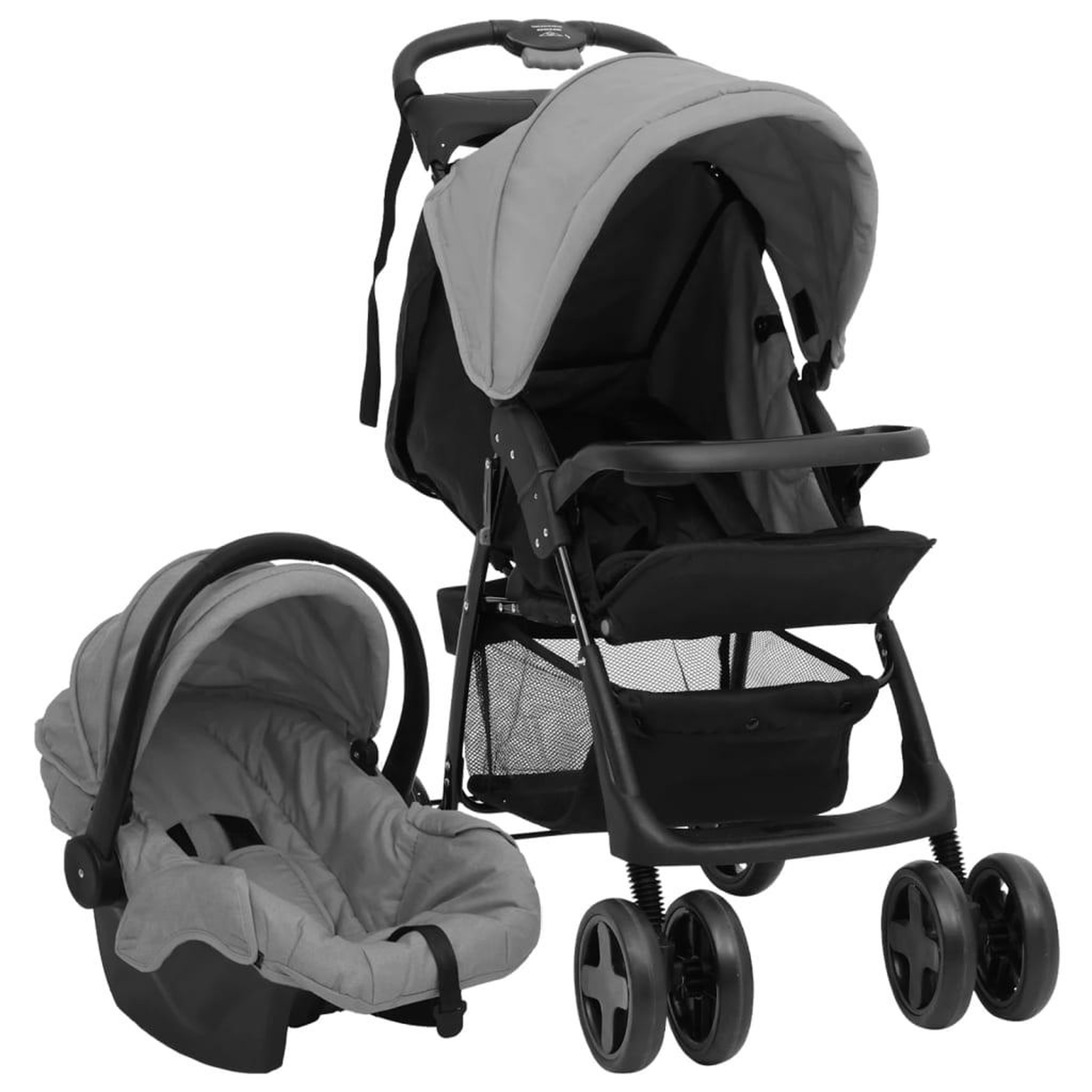 Voir la diapositive 1 : VIDAXL Poussette pour bebe 3-en-1 Gris clair et noir Acier