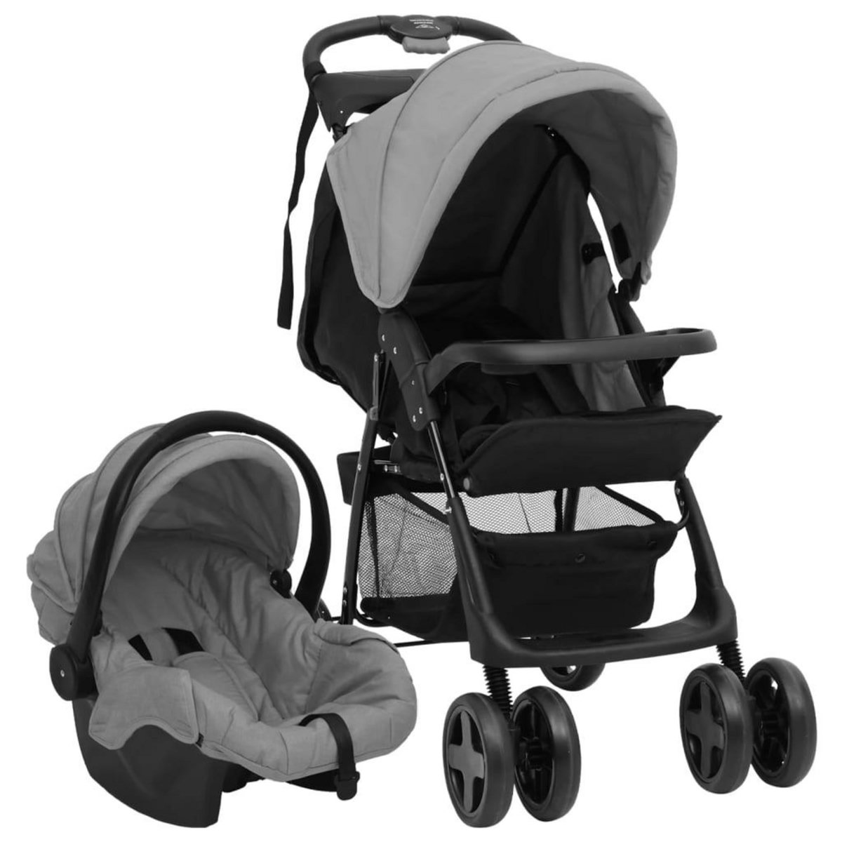 VIDAXL Poussette pour bebe 3-en-1 Gris clair et noir Acier