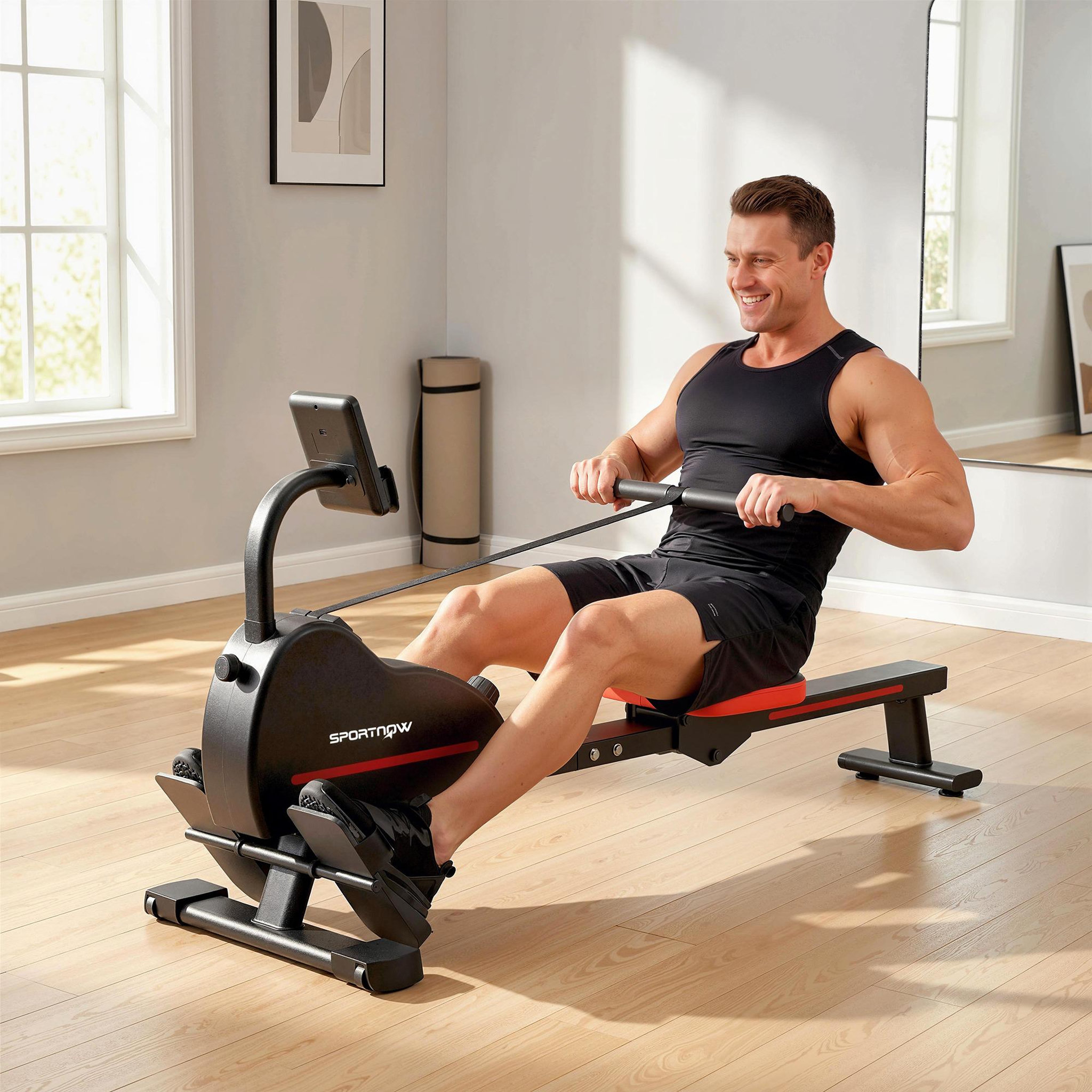 Voir la diapositive 6 : HOMCOM Rameur magnétique bluetooth connecté kinomap & zwift écran lcd noir rouge