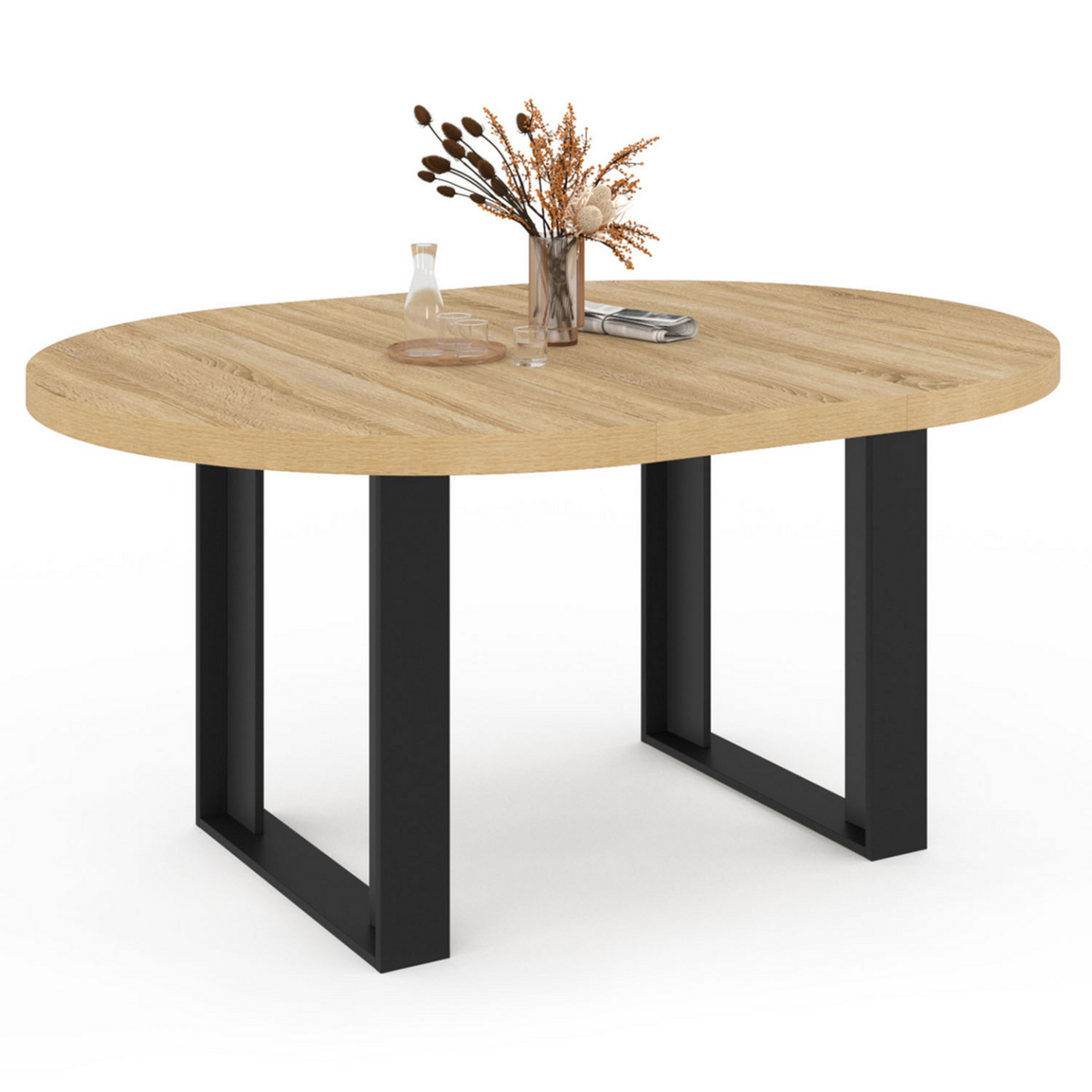 ID MARKET Table à manger extensible ronde PHOENIX 4-6 personnes bois et noir 110-150 cm