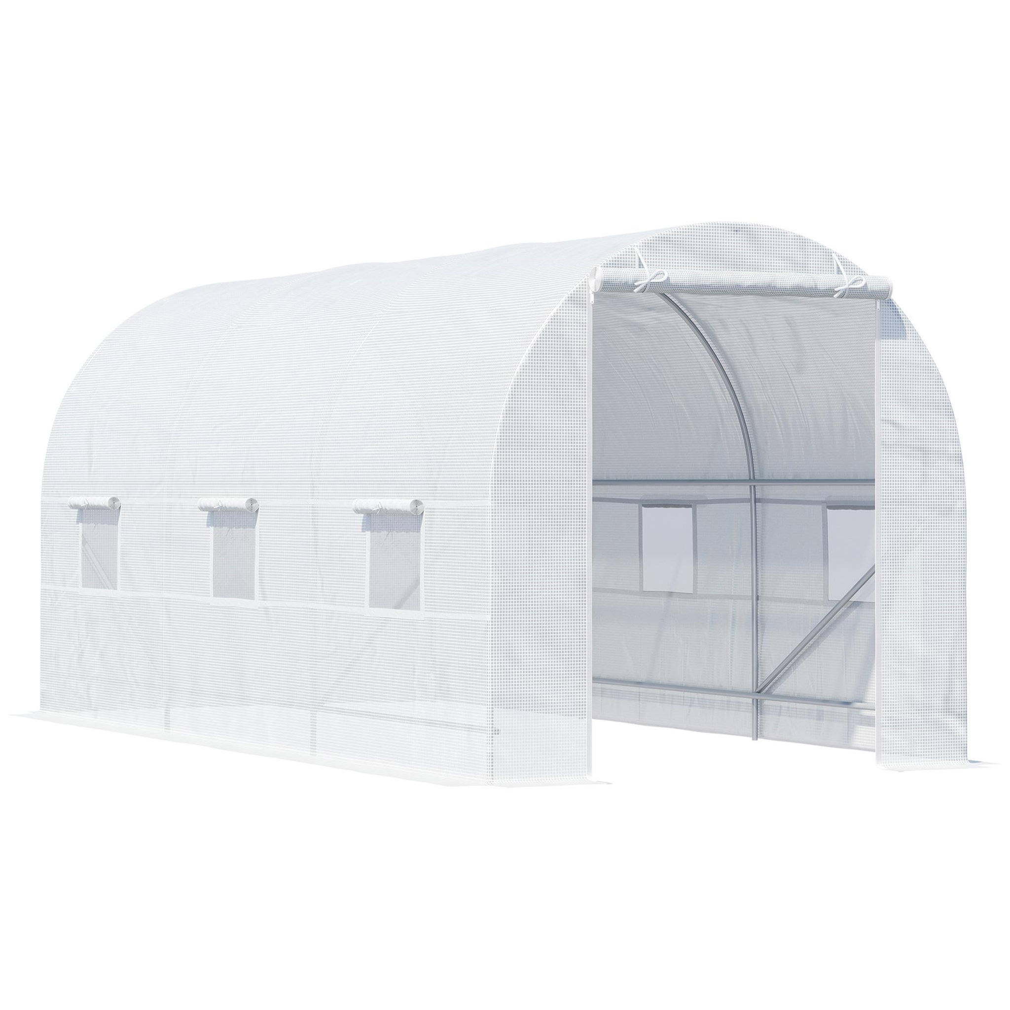 outsunny serre de jardin tunnel surface sol 9 m² 4,5l x 2l x 2h m châssis tubulaire renforcé 18 mm 6 fenêtres blanc