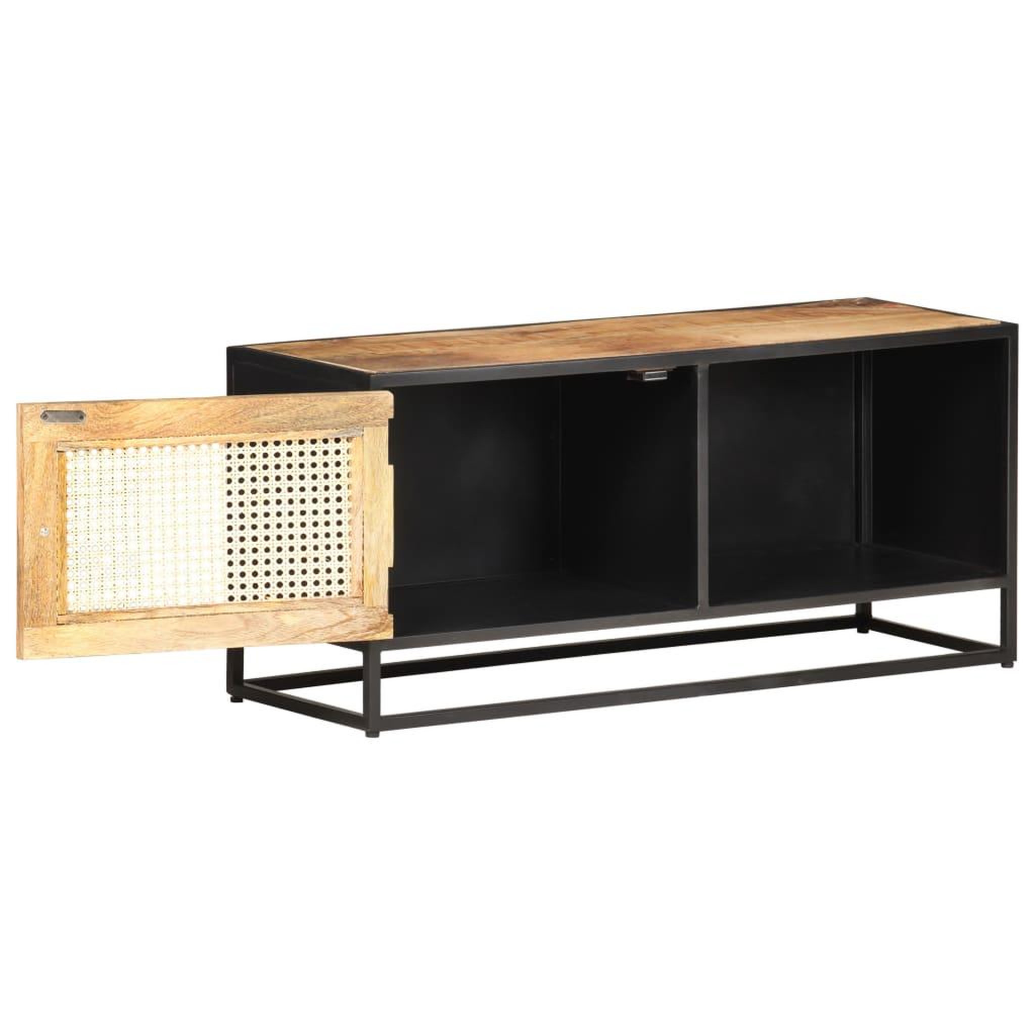 Voir la diapositive 2 : VIDAXL Meuble tv 90x30x40 cm bois de manguier brut et canne naturelle
