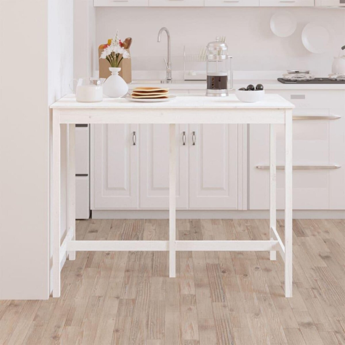VIDAXL Table de bar Blanc 140x80x110 cm Bois massif de pin