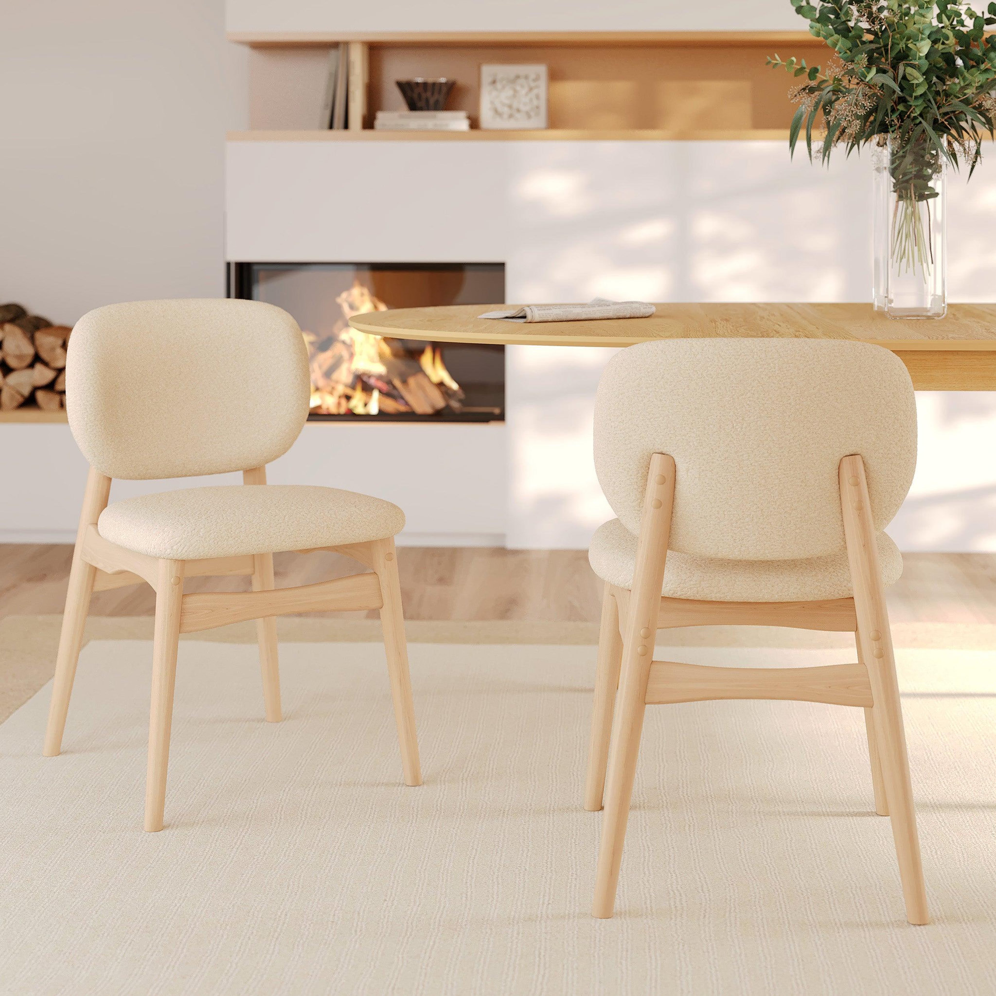Voir la diapositive 2 : MAISON PAVANE Lot de 2 chaises en tissu bouclé beige-paulette