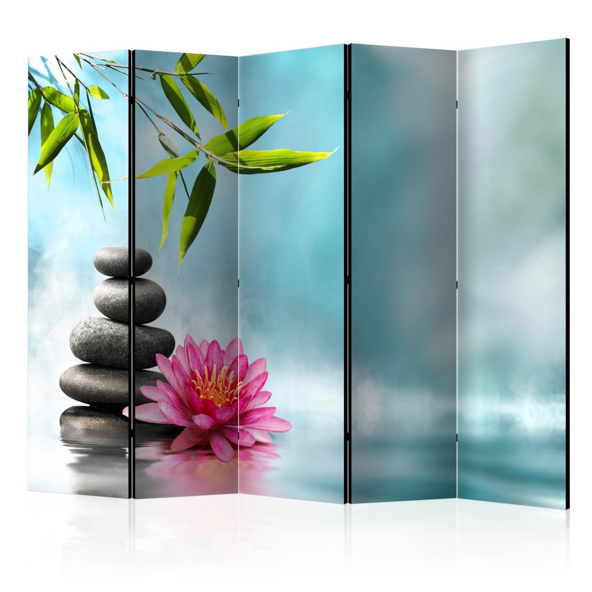 Voir la diapositive 1 : Paris Prix Paravent 5 volets  water lily & zen stones  172x225cm