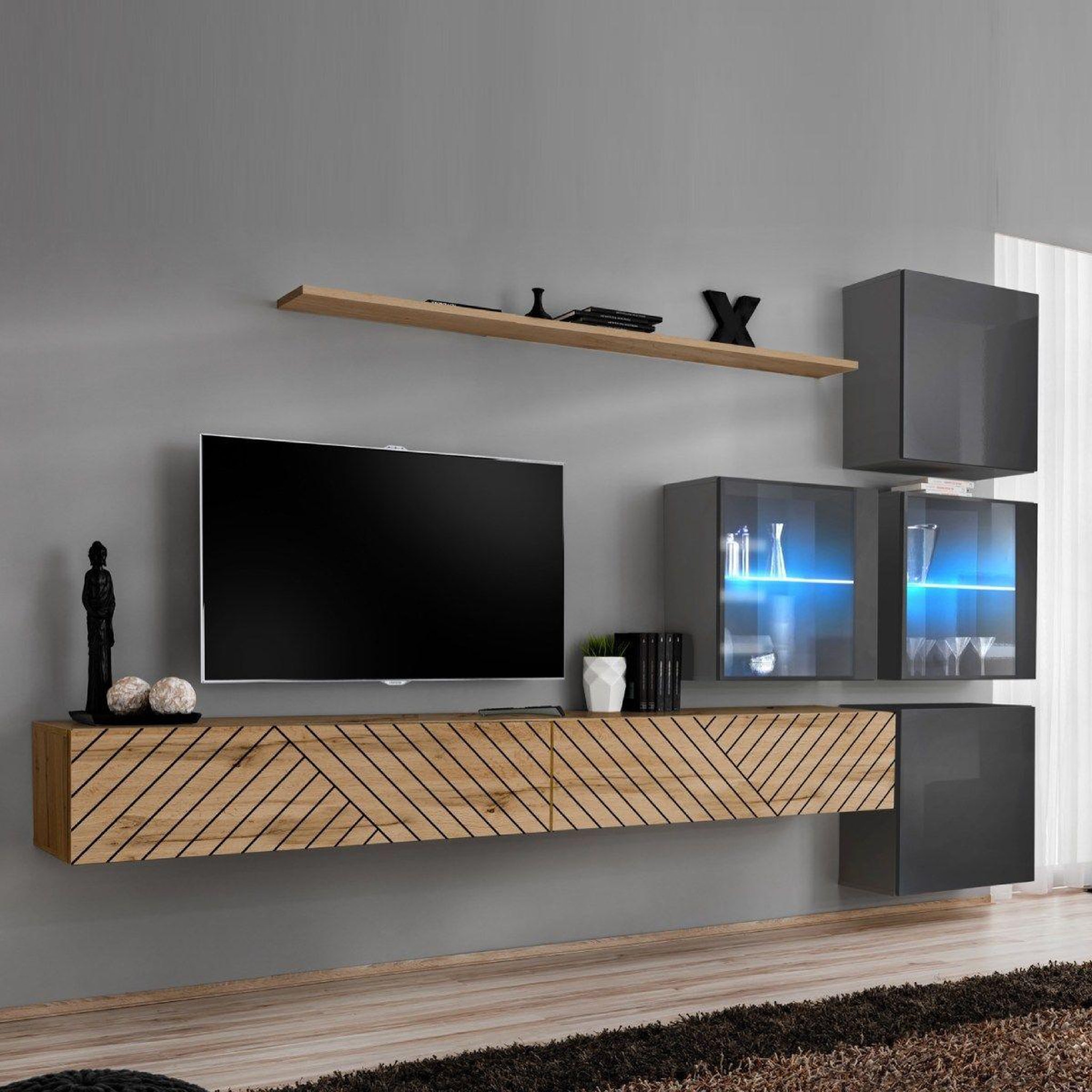 Voir la diapositive 1 : Paris Prix Ensemble meuble tv  switch lamel xix  310cm naturel & gris