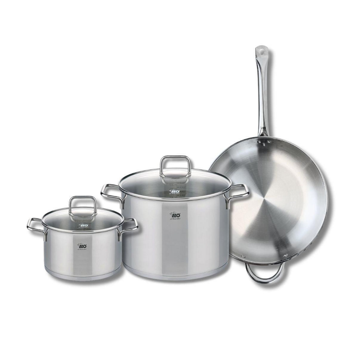 ELO Ensemble de 1 Poêle de cuisson 32 cm et 2 faitouts 20 et 26 cm Elo Profi Citrin