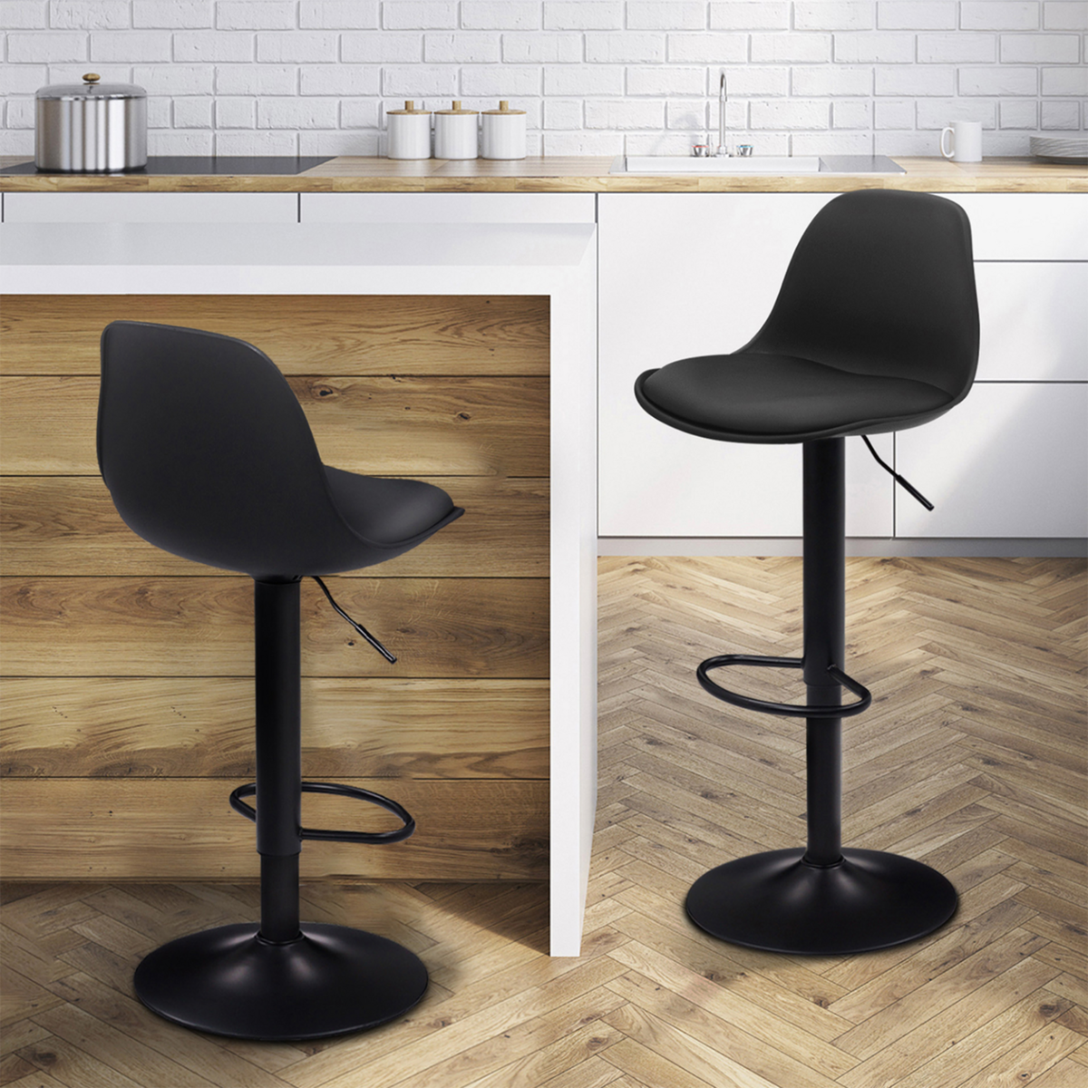 ID MARKET Lot de 2 tabourets de bar KARL design noir pied noir