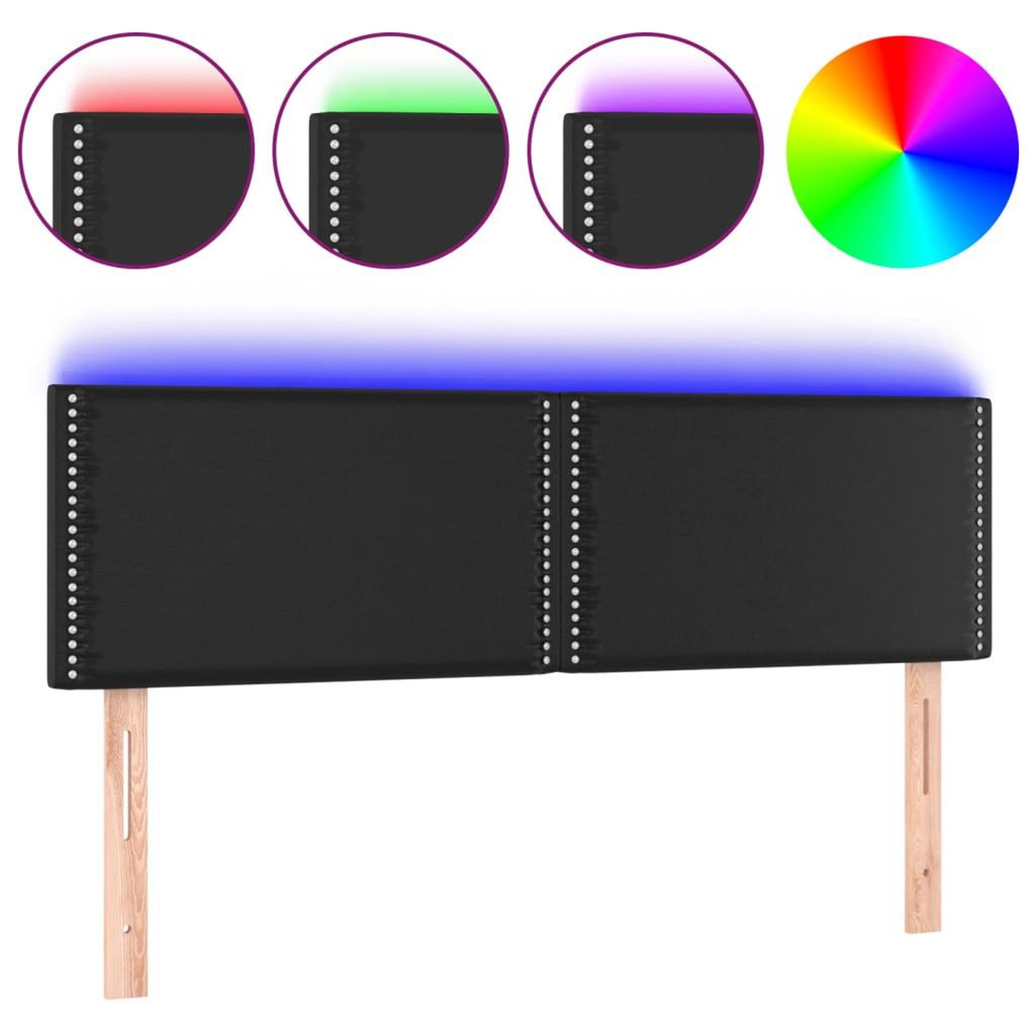 Voir la diapositive 2 : VIDAXL Tete de lit a LED Noir 144x5x78/88 cm Similicuir