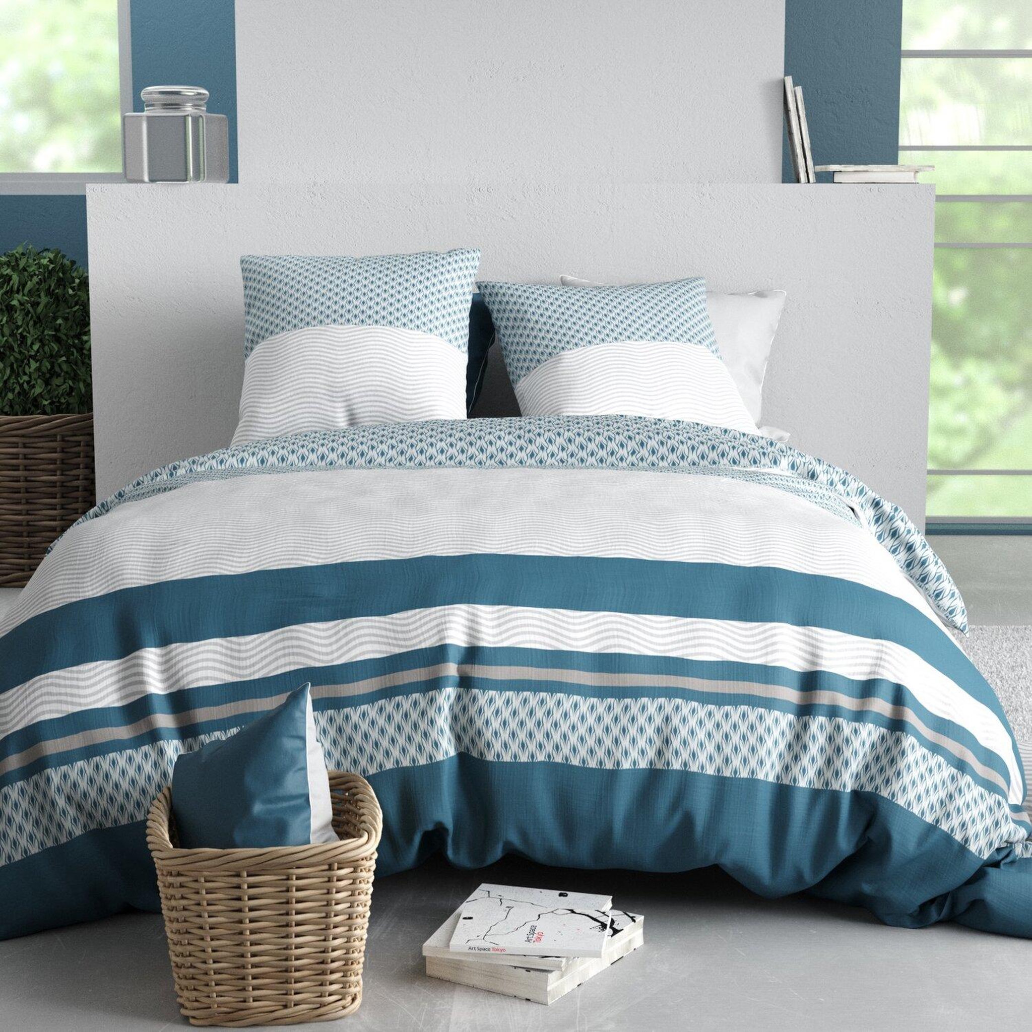 Voir la diapositive 1 : ATELIER DU COTON Parure housse de couette 100% coton 57fils nocturne