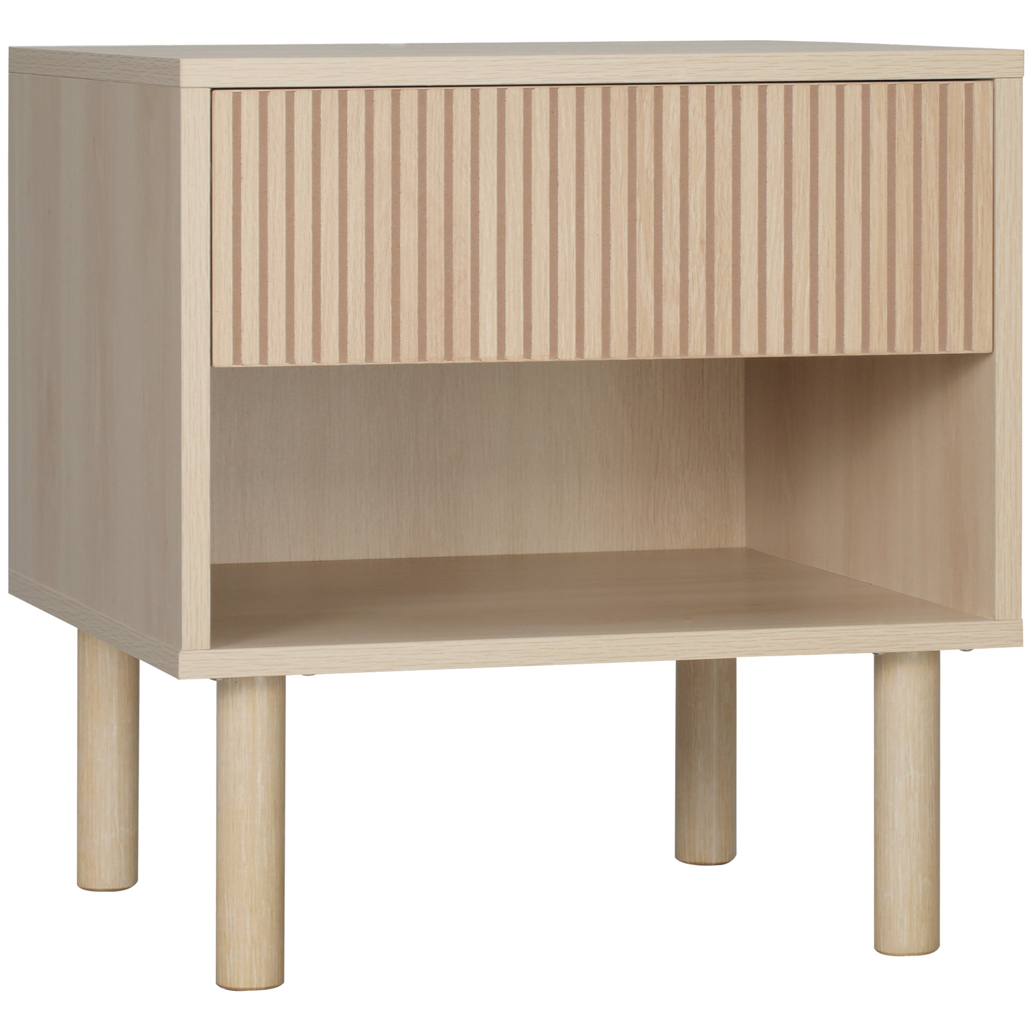 Voir la diapositive 1 : HOMCOM Table de chevet table de nuit design Urban Craft - tiroir coulissant, niche - piètement cylindrique - panneaux particules aspect bois clair
