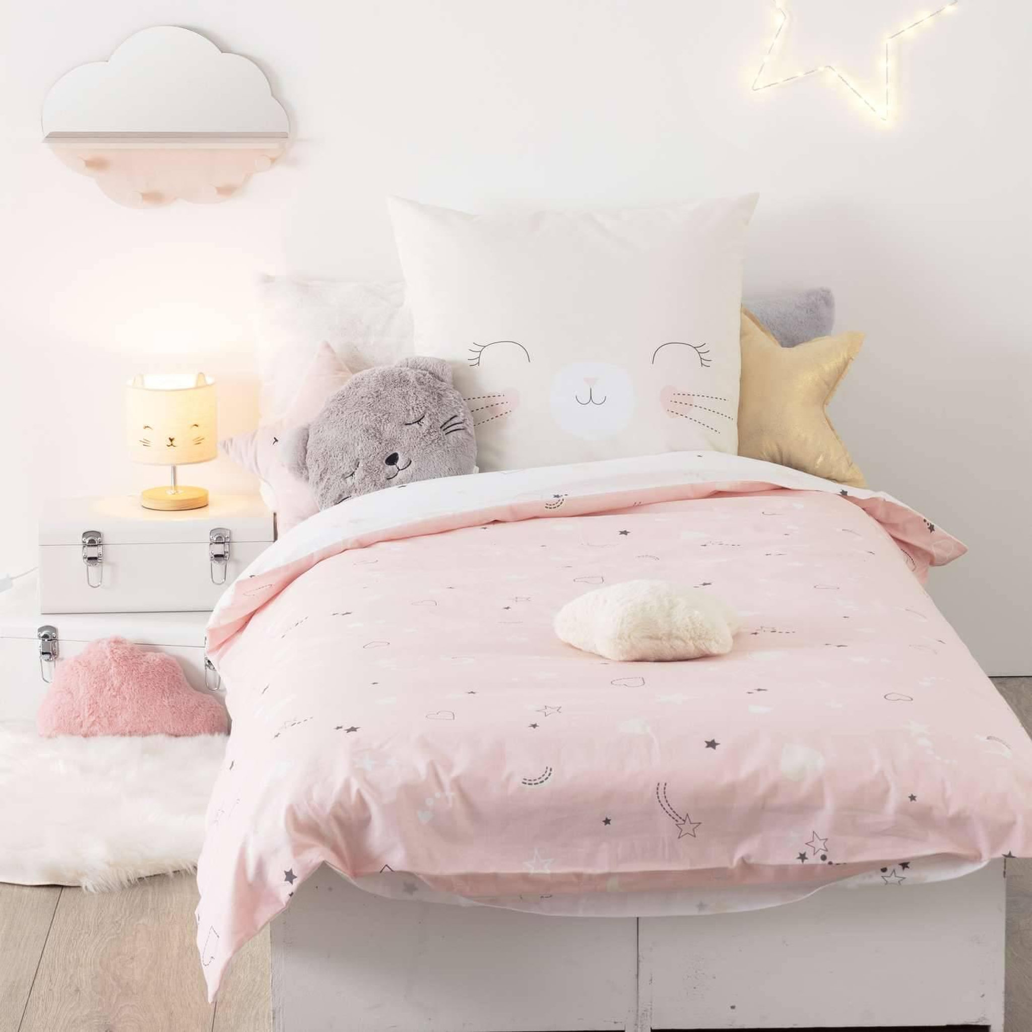 Voir la diapositive 2 : Atmosphera Kids Parure de lit enfant Chat - 100% coton 57 fils - 140 x 200 cm
