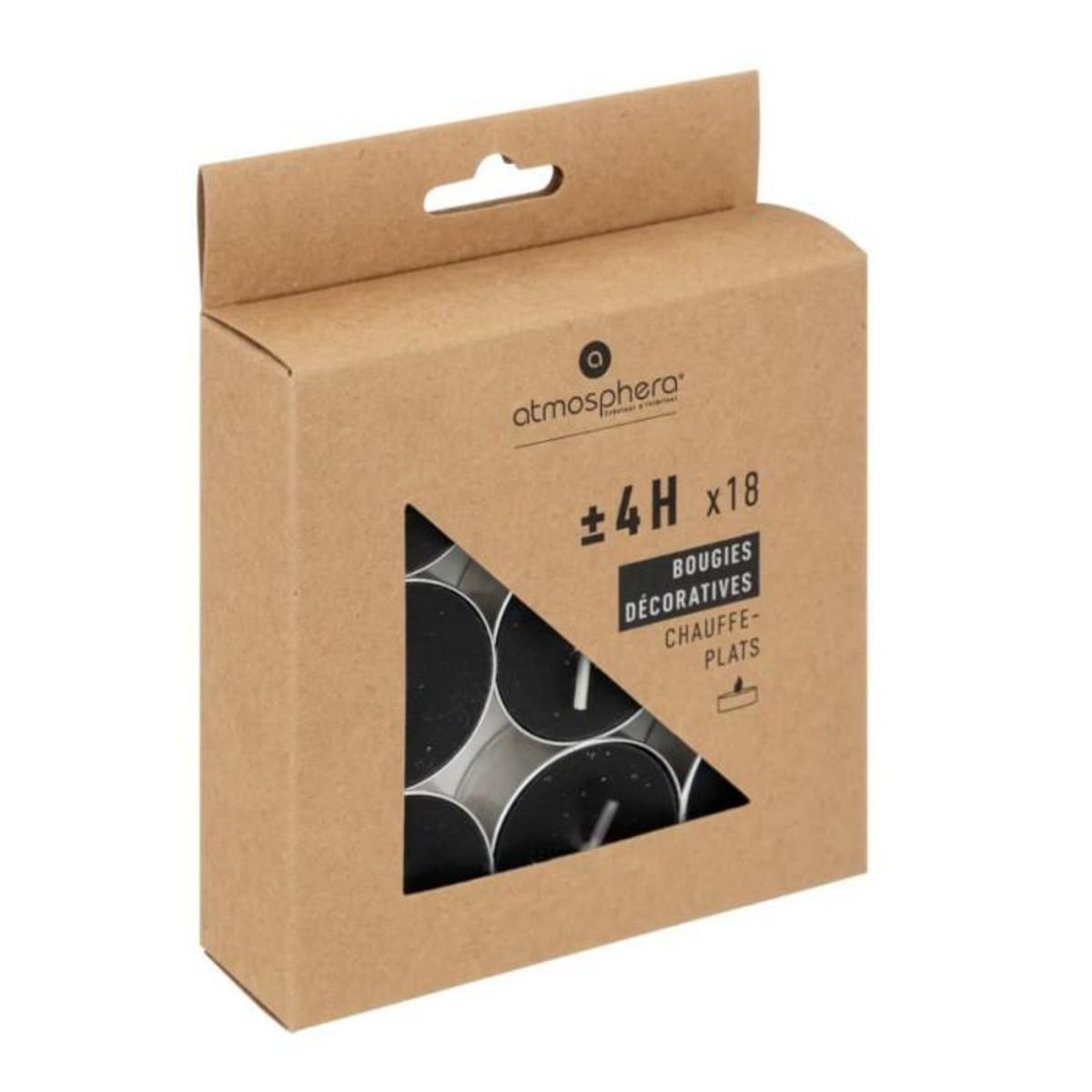 ATMOSPHERA Lot de 18 Bougies Chauffe-Plat  Hugo  3,7cm Noir