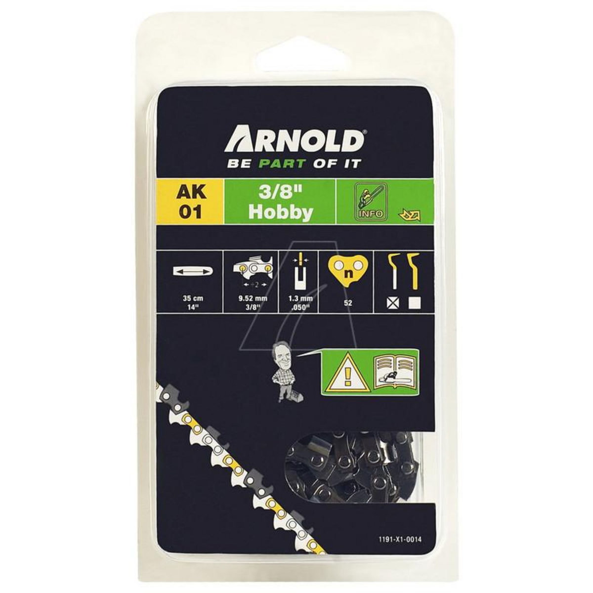 ARNOLD Chaîne de tronçonneuse 3/8 , 1,3 mm - 52 maillons d'entraîneurs - gouges demi-rondes