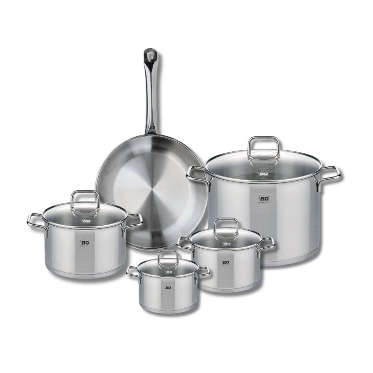 ELO Ensemble de 1 Poêle de cuisson 28 cm et 4 faitouts 14, 16, 20 et 26 cm Elo Profi Citrin