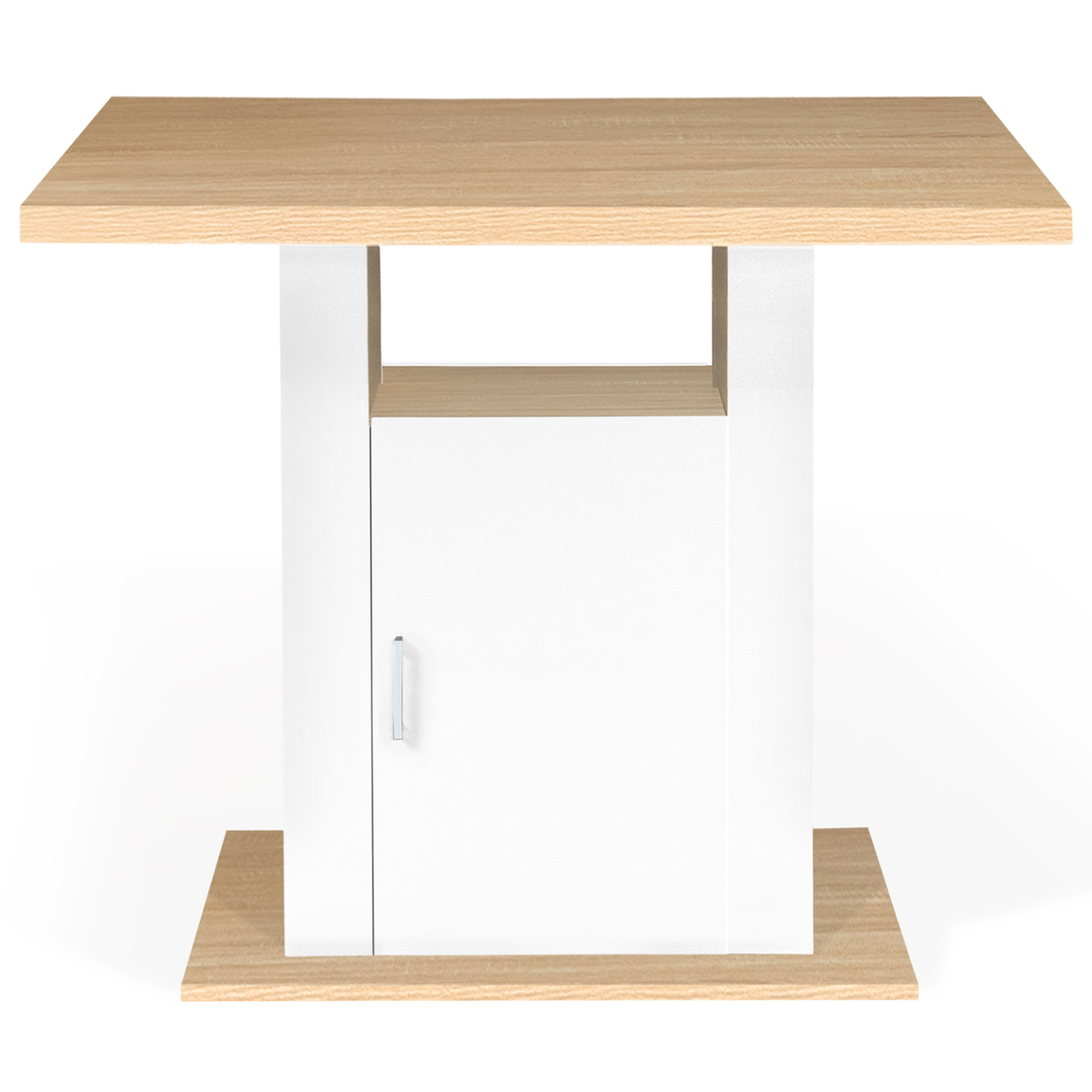 Voir la diapositive 5 : ID MARKET Ilot central ugo 110 cm bois blanc et imitation hêtre avec rangements