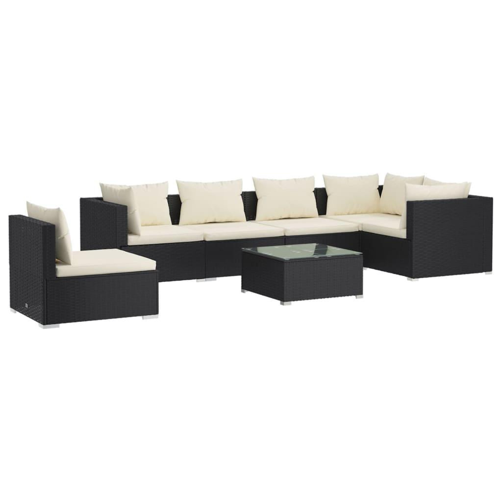 Voir la diapositive 2 : VIDAXL Salon de jardin 7 pcs avec coussins Resine tressee Noir