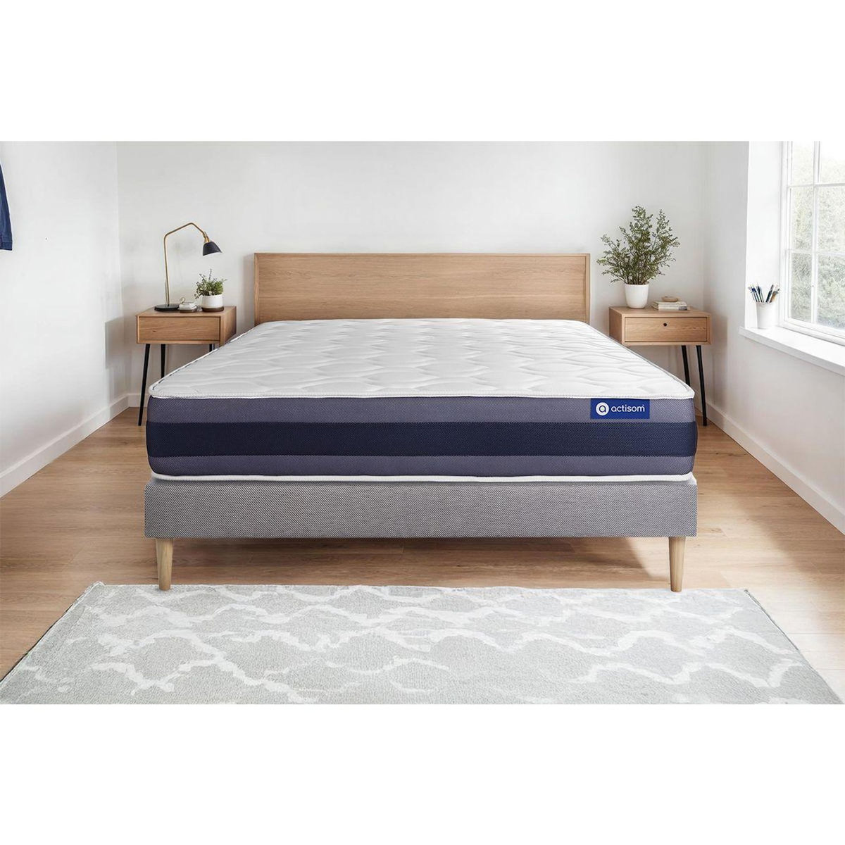 ACTISOM Ensemble matelas Latex+Mémoire de forme ACTILATEX MORPHO 90x200 Maxi épaisseur 5zones de confort + sommier KIT gris