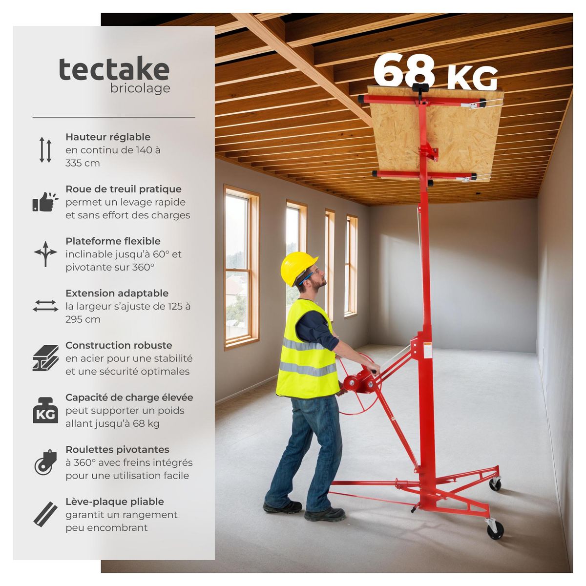 tectake Lève-plaque peut s'utiliser seul rouge