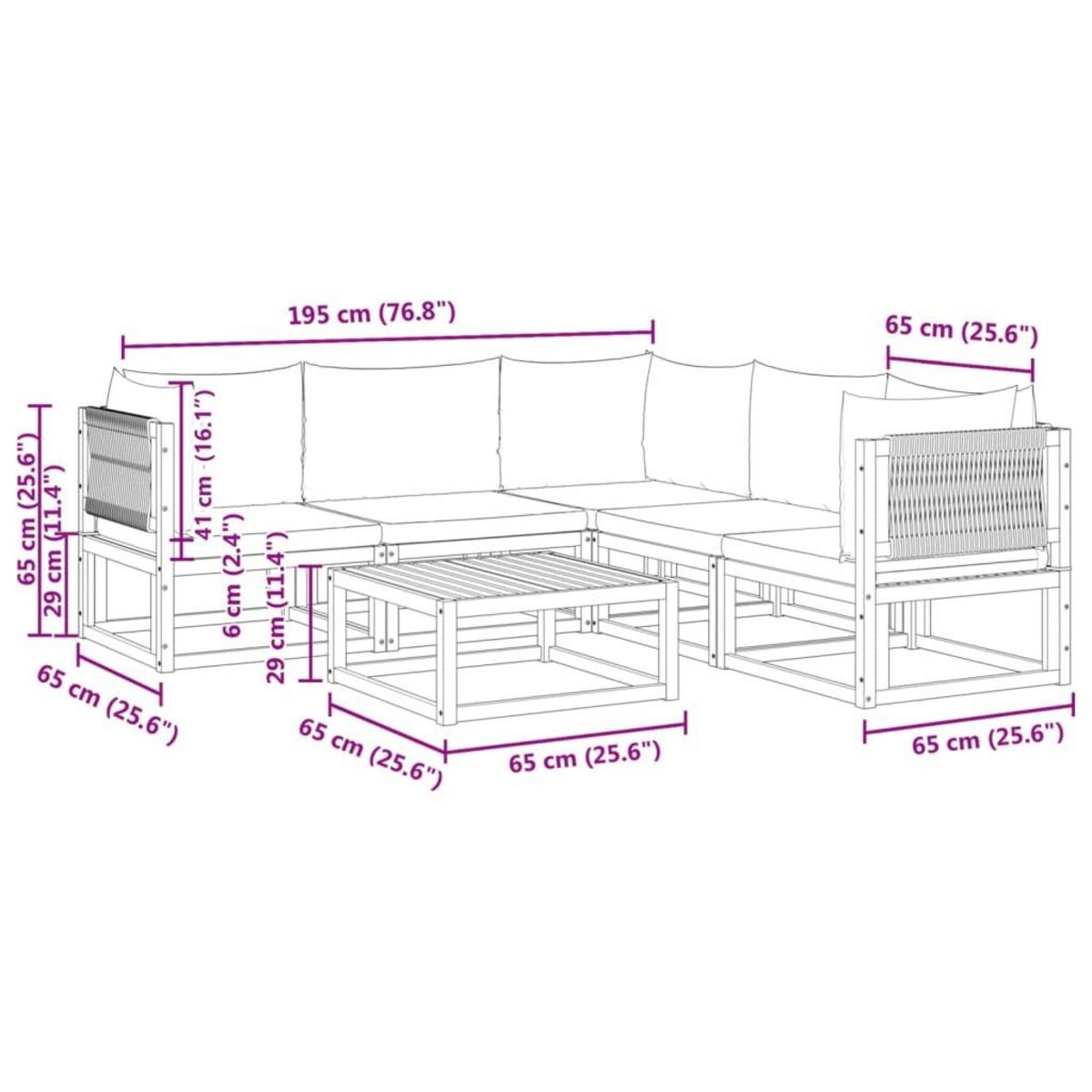 VIDAXL Salon de jardin avec coussins 6 pcs bois d'acacia solide