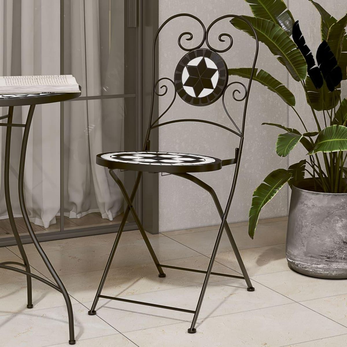 VIDAXL Chaises de bistro pliables lot de 2 noir et blanc ceramique