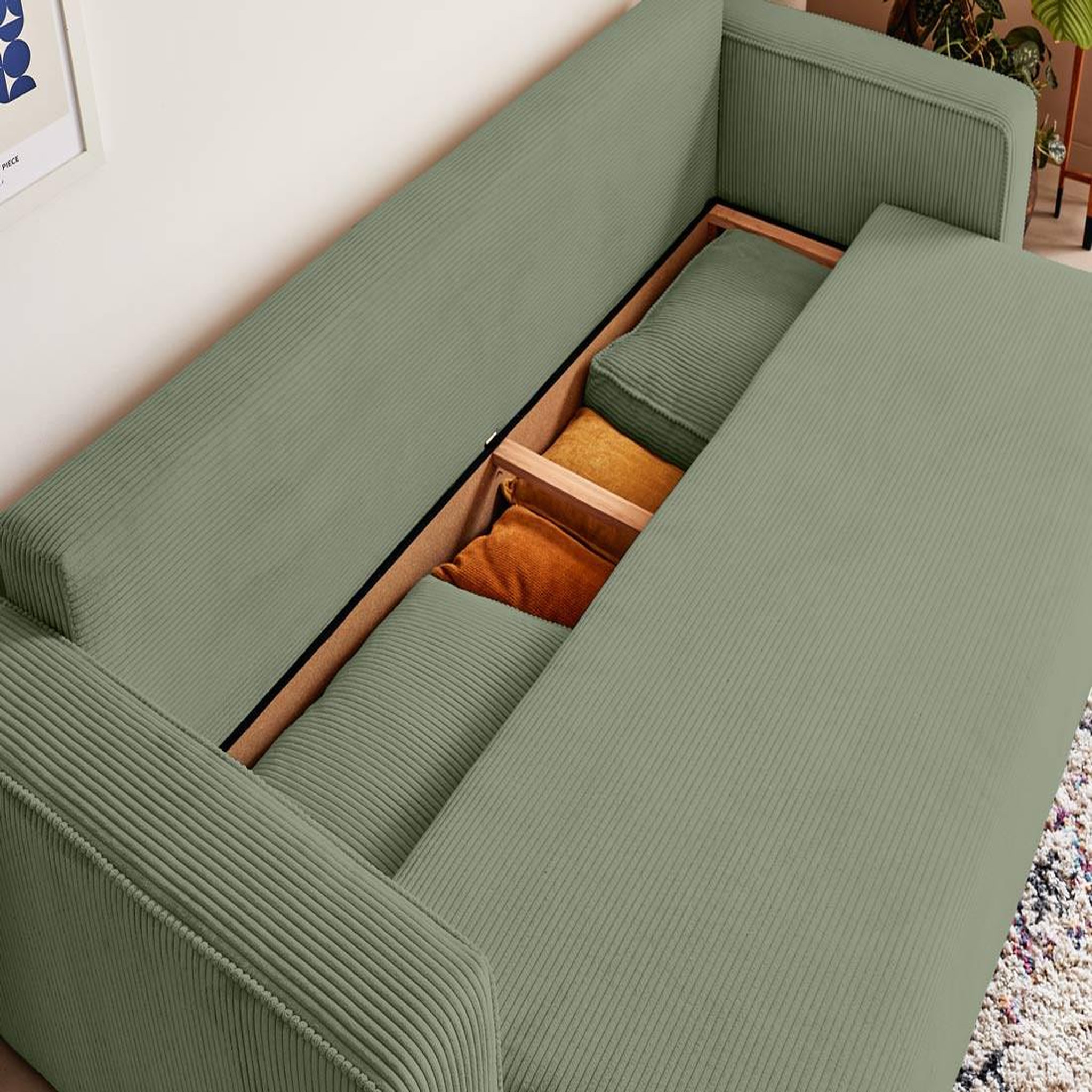 Voir la diapositive 3 : BEST MOBILIER Topaze - canapé 3 places - convertible avec coffre - en velours côtelé