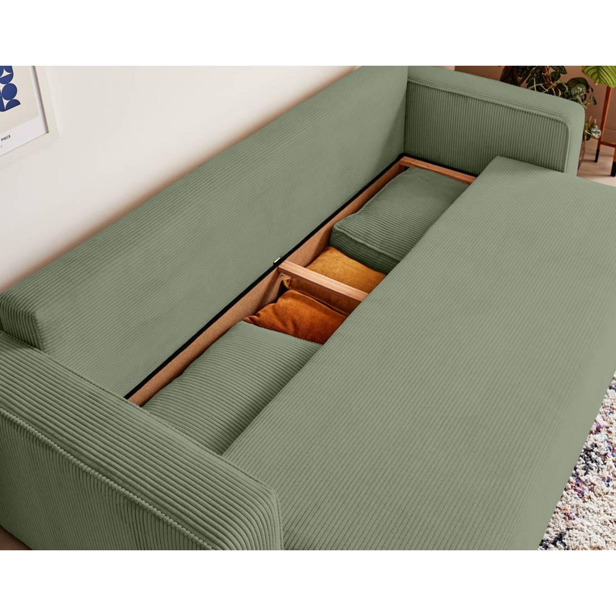 BEST MOBILIER Topaze - canapé 3 places - convertible avec coffre - en velours côtelé