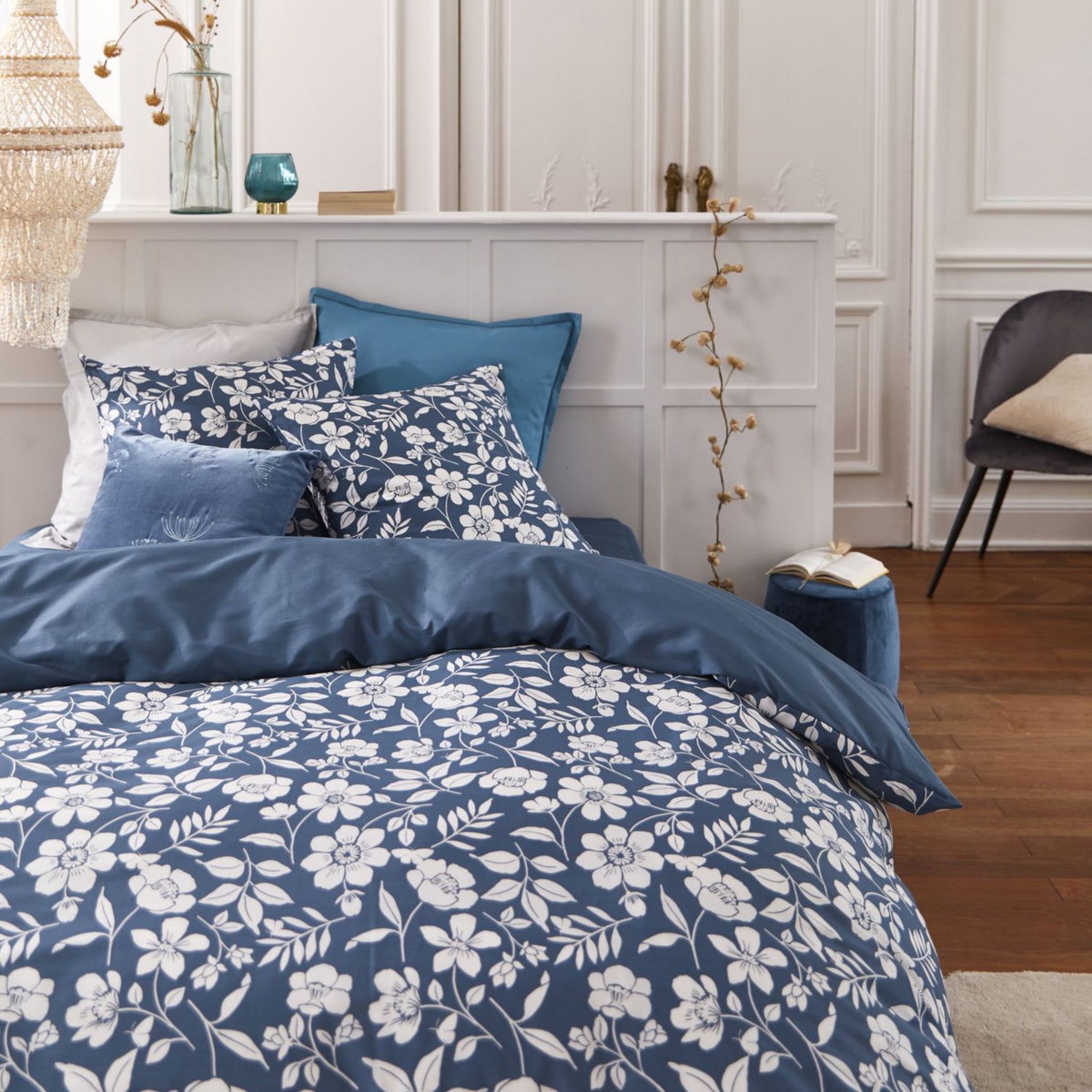 Parure housse de couette en polycoton motif floral CLARA   