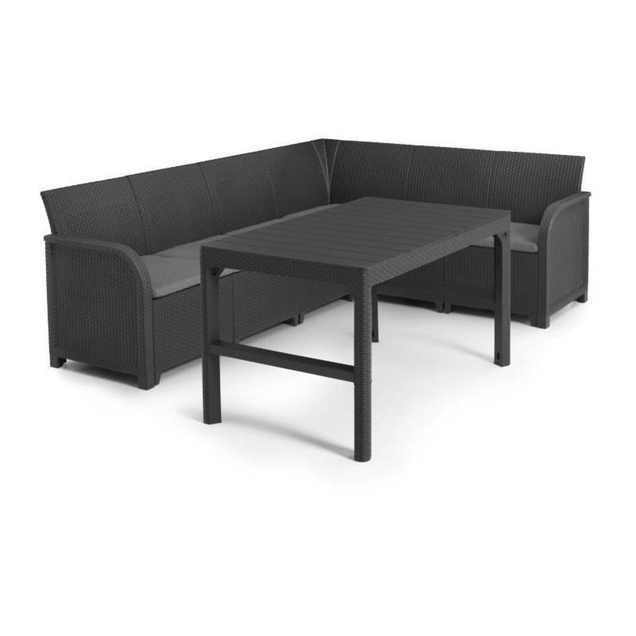 Voir la diapositive 3 : ALLIBERT by KETER ALLIBERT by KETER - Salon de jardin SanRemo Lyon 6 places - table basse 2 positions - imitation rotin tresse - gris graphite