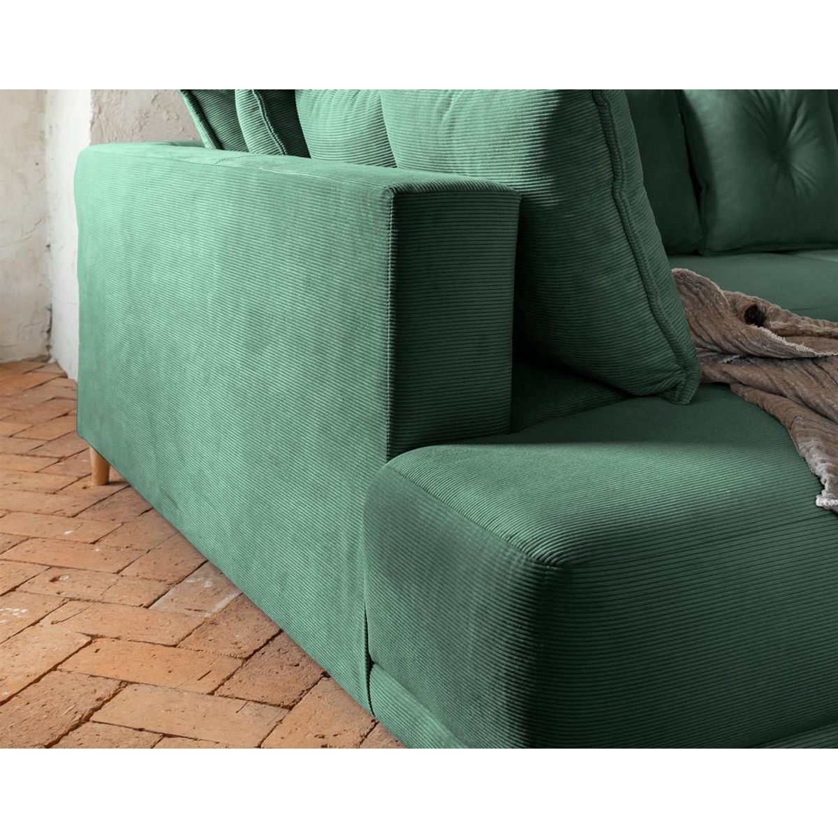 BEST MOBILIER Lena - canapé panoramique d'angle gauche 7 places - convertible avec coffre - en velours côtelé